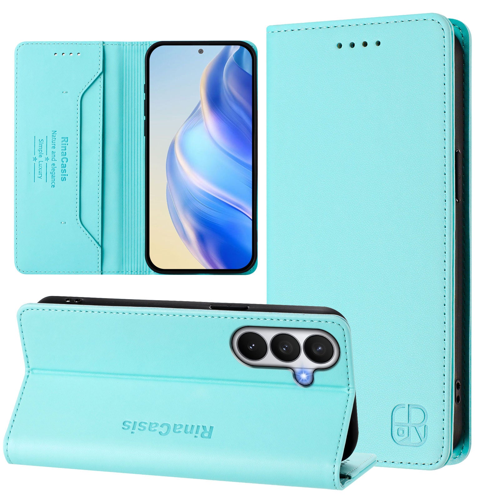 For-Samsung-Galaxy-S26-/-S26-Pro-Leather-Case-RINACASIS-RC01-Phone-Cover-with-RFID-Blocking-Wallet-Stand-Mint-Green