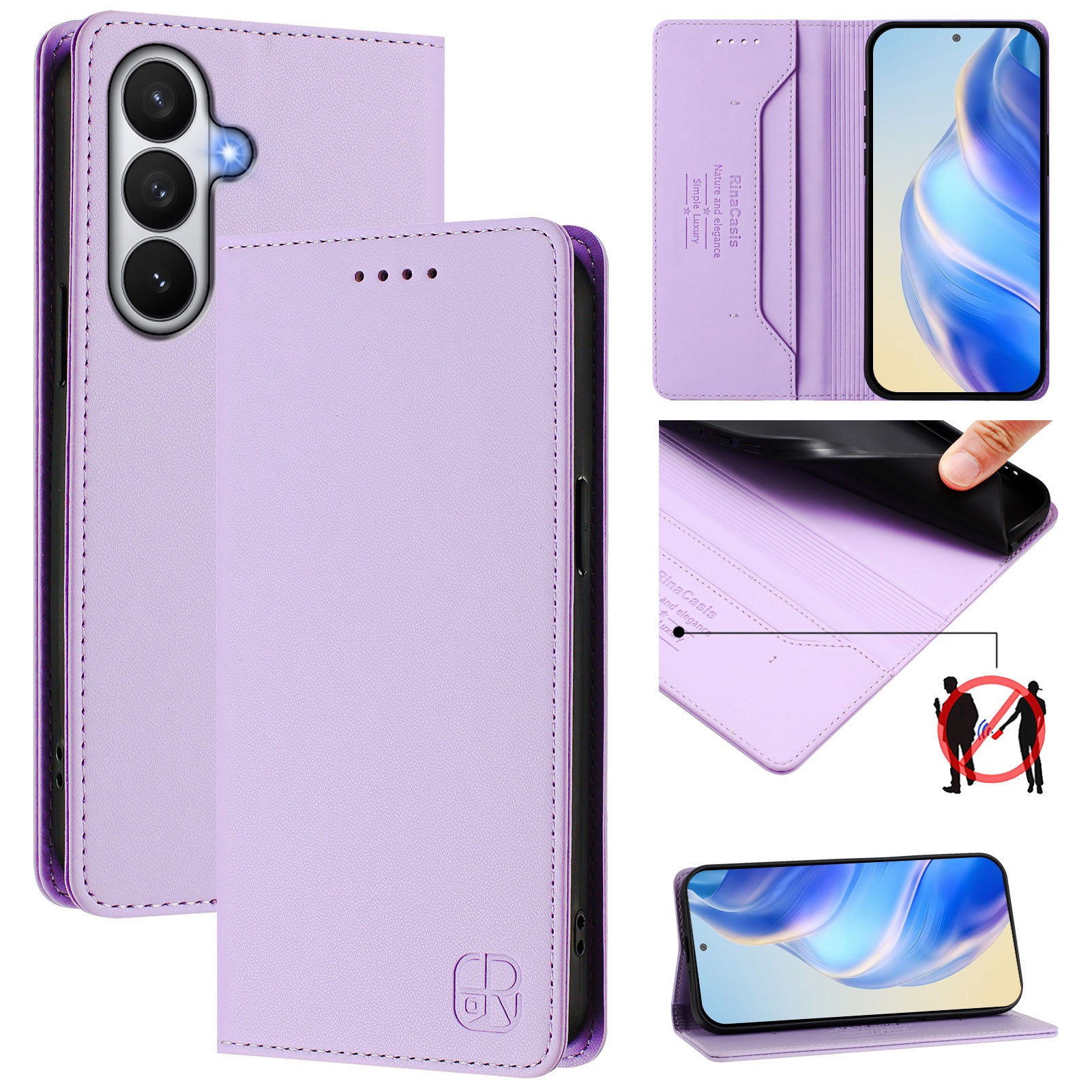 For-Samsung-Galaxy-S26-/-S26-Pro-Leather-Case-RINACASIS-RC01-Phone-Cover-with-RFID-Blocking-Wallet-Stand-Light-Purple