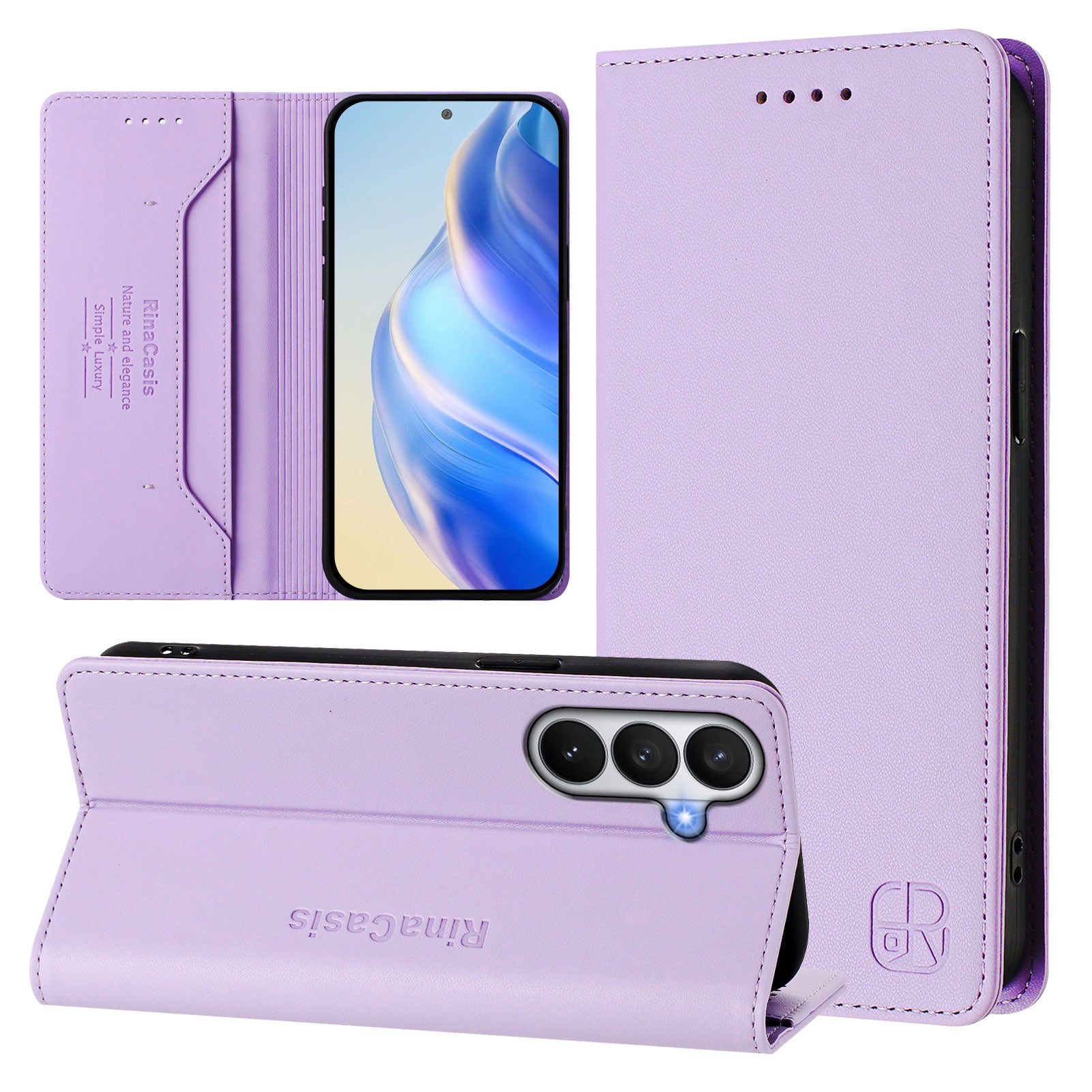 For-Samsung-Galaxy-S26-/-S26-Pro-Leather-Case-RINACASIS-RC01-Phone-Cover-with-RFID-Blocking-Wallet-Stand-Light-Purple
