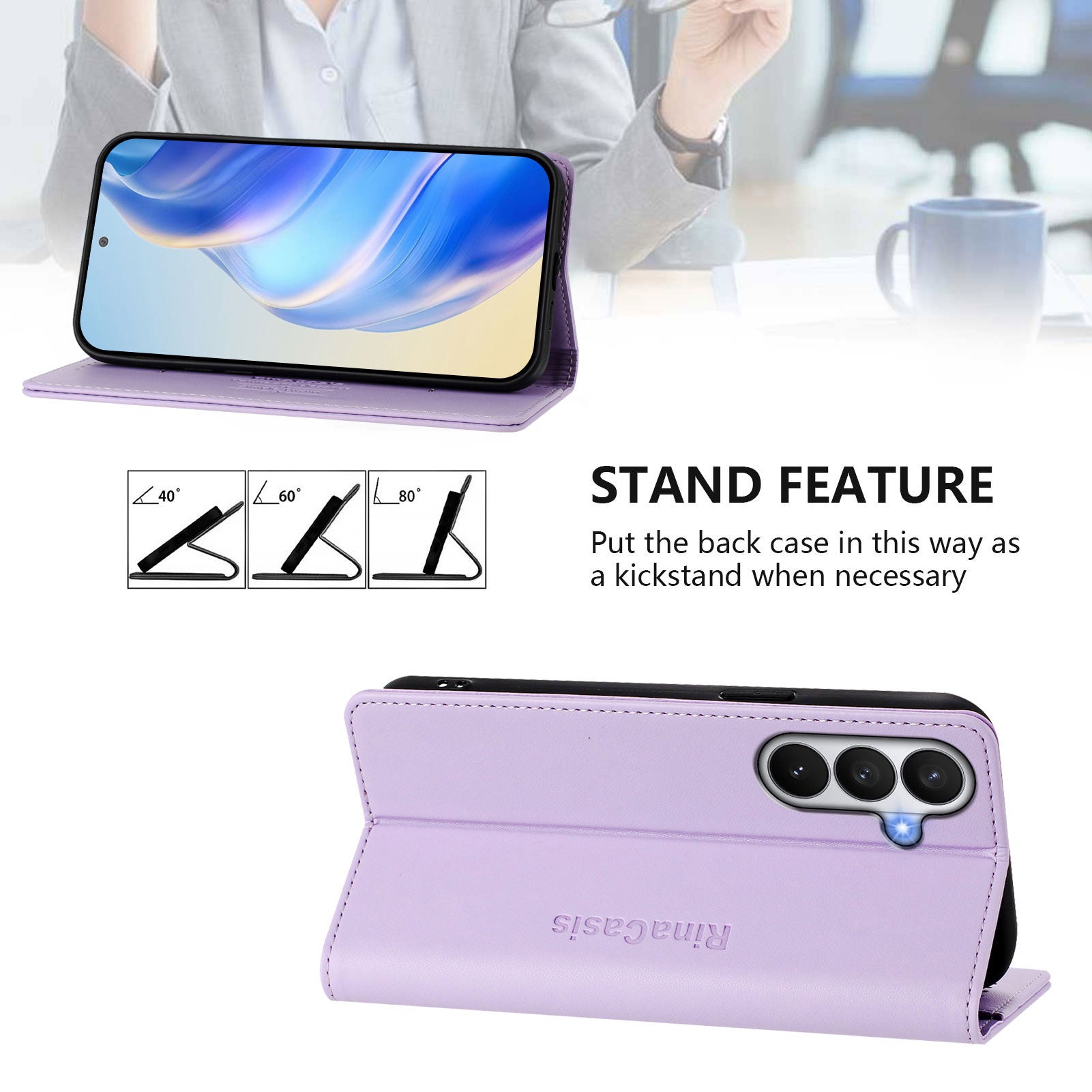 For-Samsung-Galaxy-S26-/-S26-Pro-Leather-Case-RINACASIS-RC01-Phone-Cover-with-RFID-Blocking-Wallet-Stand-Light-Purple