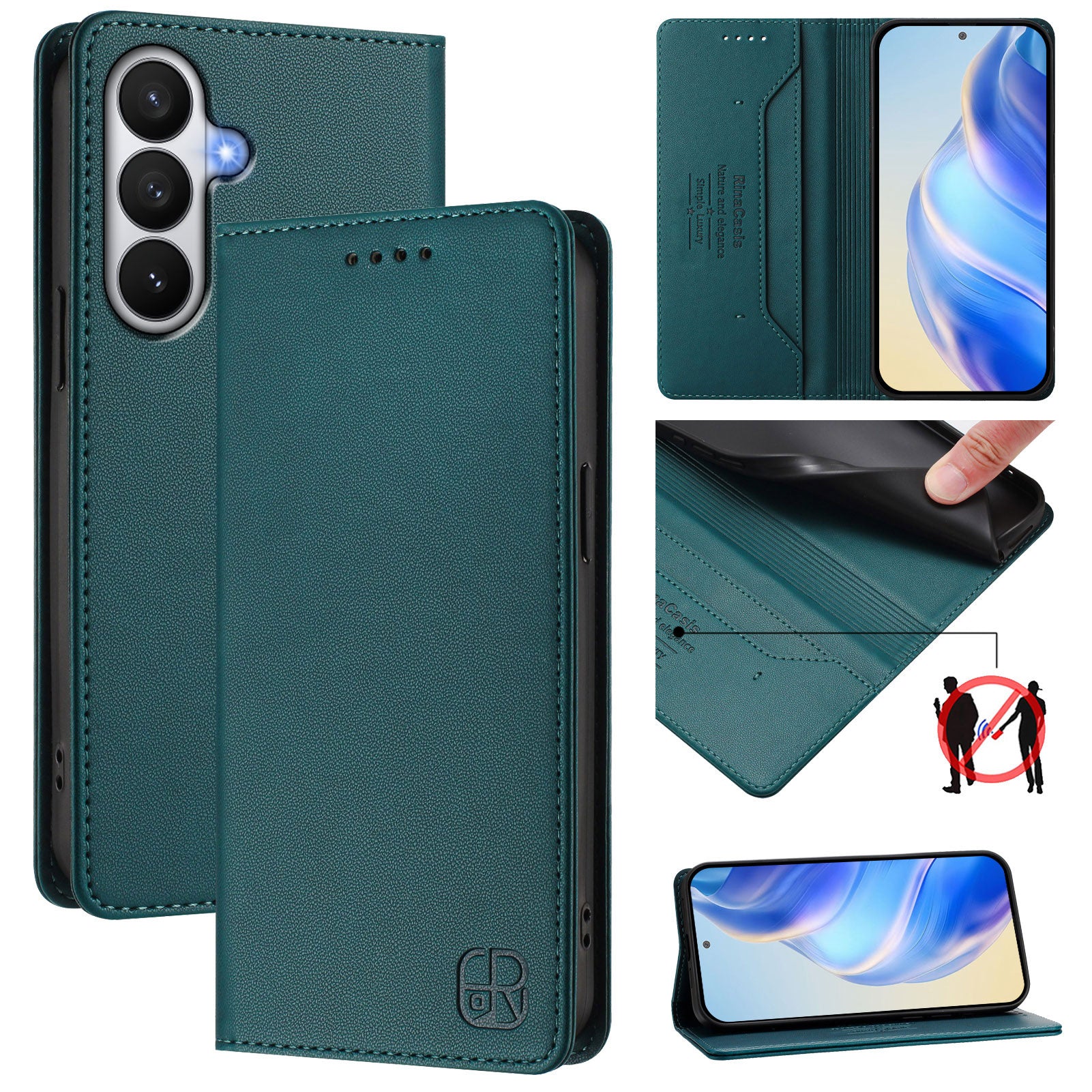 For-Samsung-Galaxy-S26-/-S26-Pro-Leather-Case-RINACASIS-RC01-Phone-Cover-with-RFID-Blocking-Wallet-Stand-Dark-Green