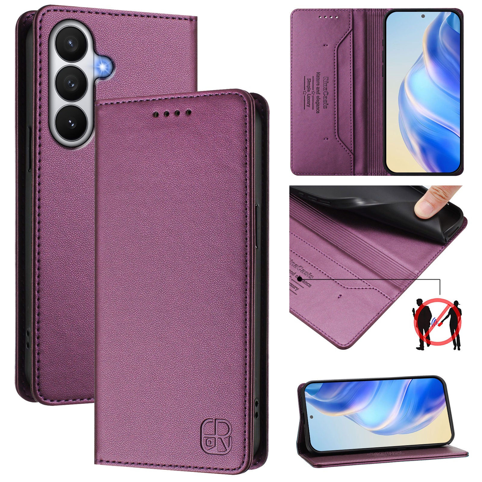 For-Samsung-Galaxy-S26-/-S26-Pro-Leather-Case-RINACASIS-RC01-Phone-Cover-with-RFID-Blocking-Wallet-Stand-Violet