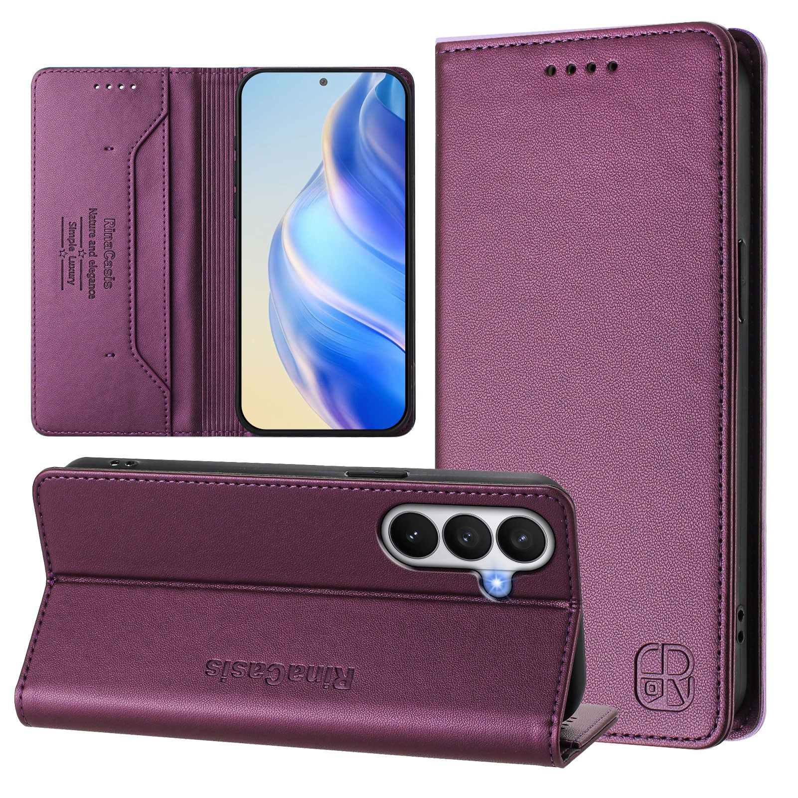 For-Samsung-Galaxy-S26-/-S26-Pro-Leather-Case-RINACASIS-RC01-Phone-Cover-with-RFID-Blocking-Wallet-Stand-Violet