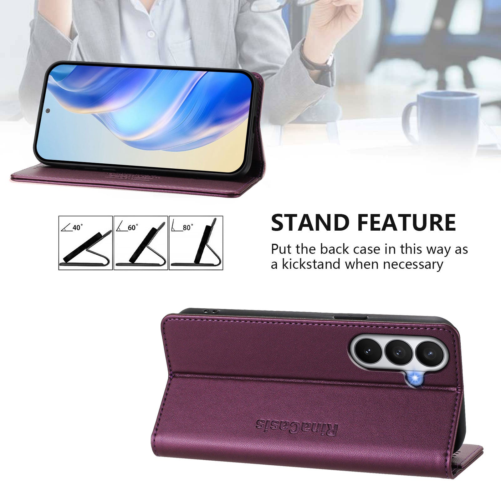 For-Samsung-Galaxy-S26-/-S26-Pro-Leather-Case-RINACASIS-RC01-Phone-Cover-with-RFID-Blocking-Wallet-Stand-Violet
