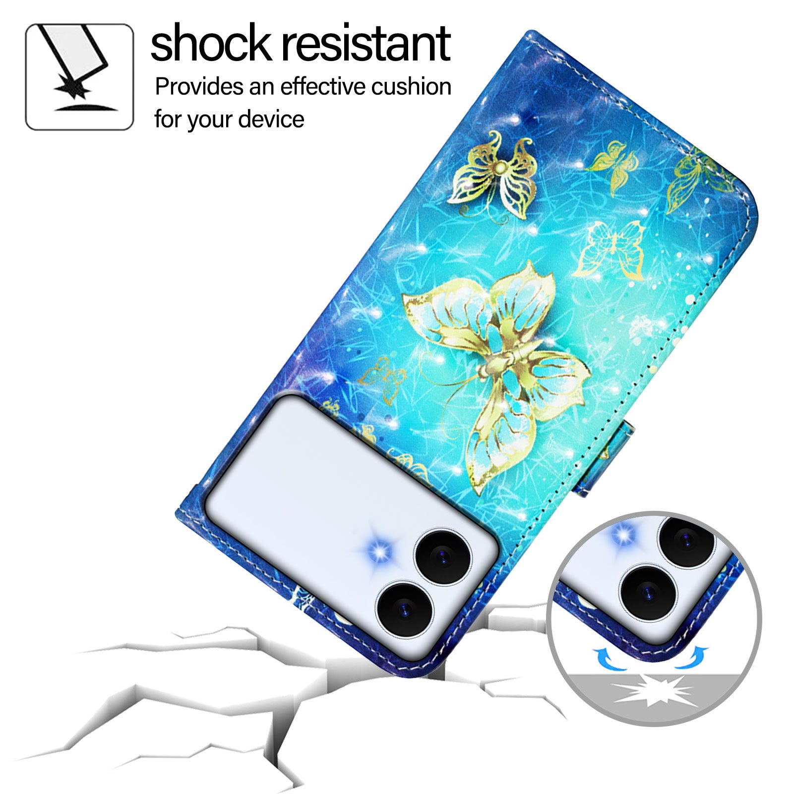 For-Samsung-Galaxy-S26-Edge-Leather-Case-Pattern-Printing-Wallet-Stand-Mobile-Cover-with-Strap-Golden-Butterflies