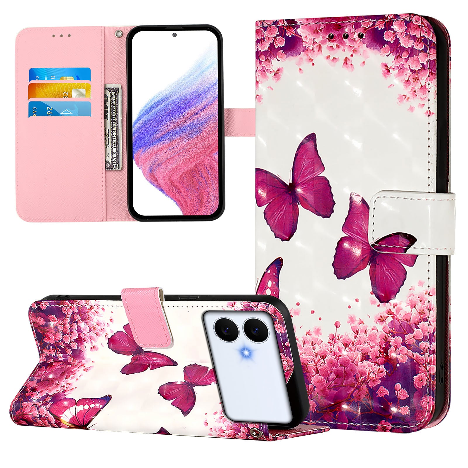 For-Samsung-Galaxy-S26-Edge-Leather-Case-Pattern-Printing-Wallet-Stand-Mobile-Cover-with-Strap-Rose-Butterflies