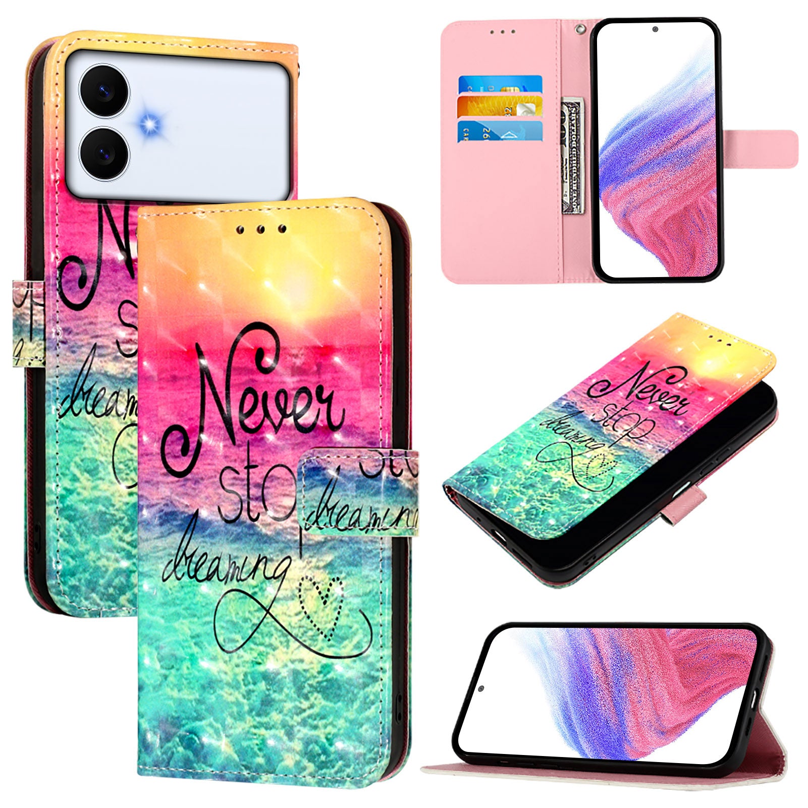 For-Samsung-Galaxy-S26-Edge-Leather-Case-Pattern-Printing-Wallet-Stand-Mobile-Cover-with-Strap-Never-Stop-Dreaming
