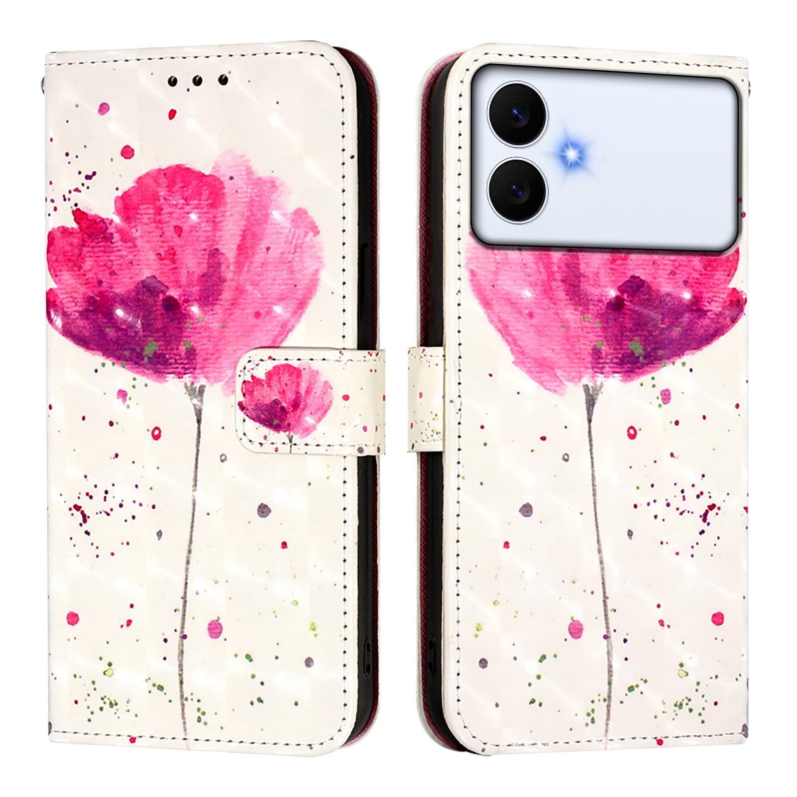 For-Samsung-Galaxy-S26-Edge-Leather-Case-Pattern-Printing-Wallet-Stand-Mobile-Cover-with-Strap-Flower