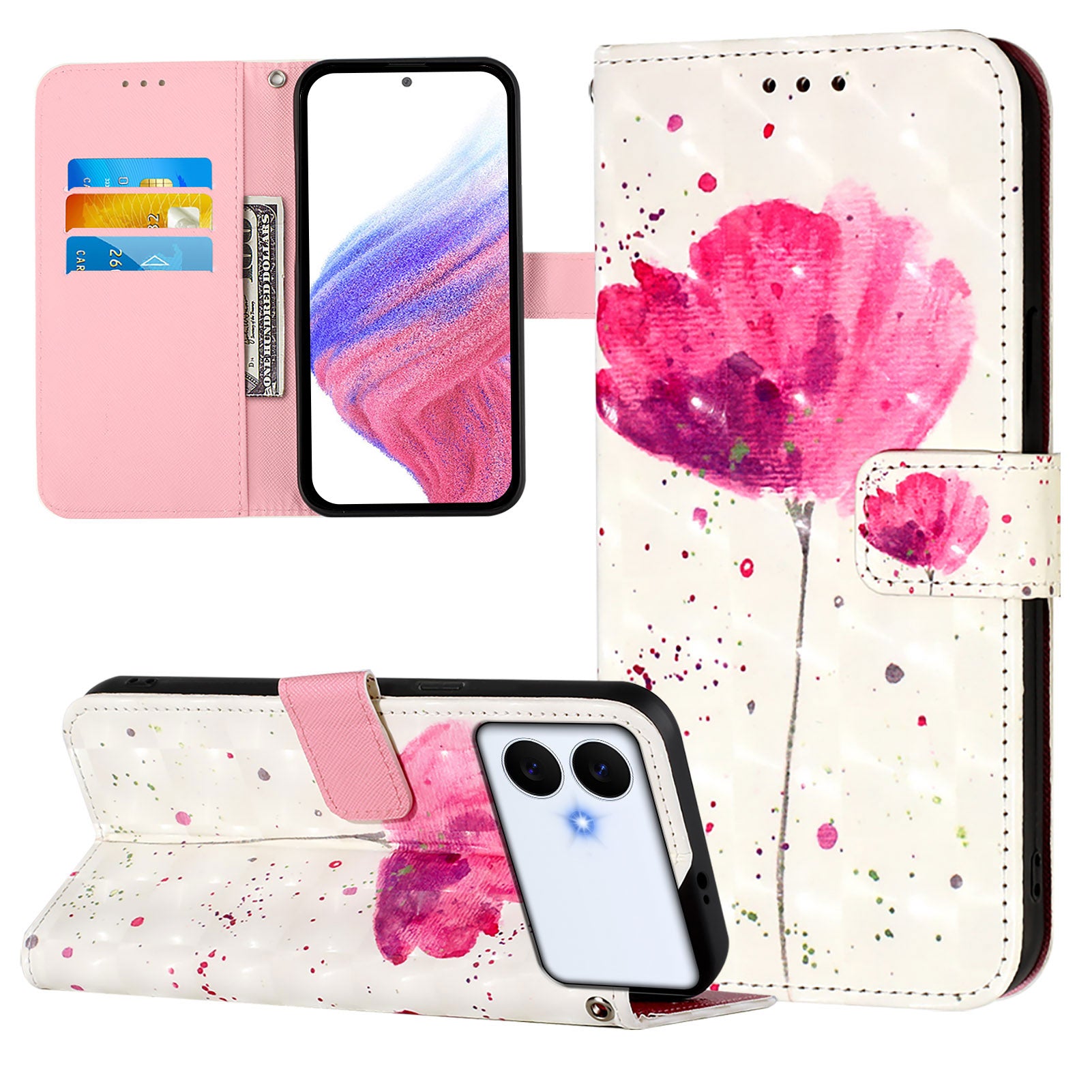 For-Samsung-Galaxy-S26-Edge-Leather-Case-Pattern-Printing-Wallet-Stand-Mobile-Cover-with-Strap-Flower