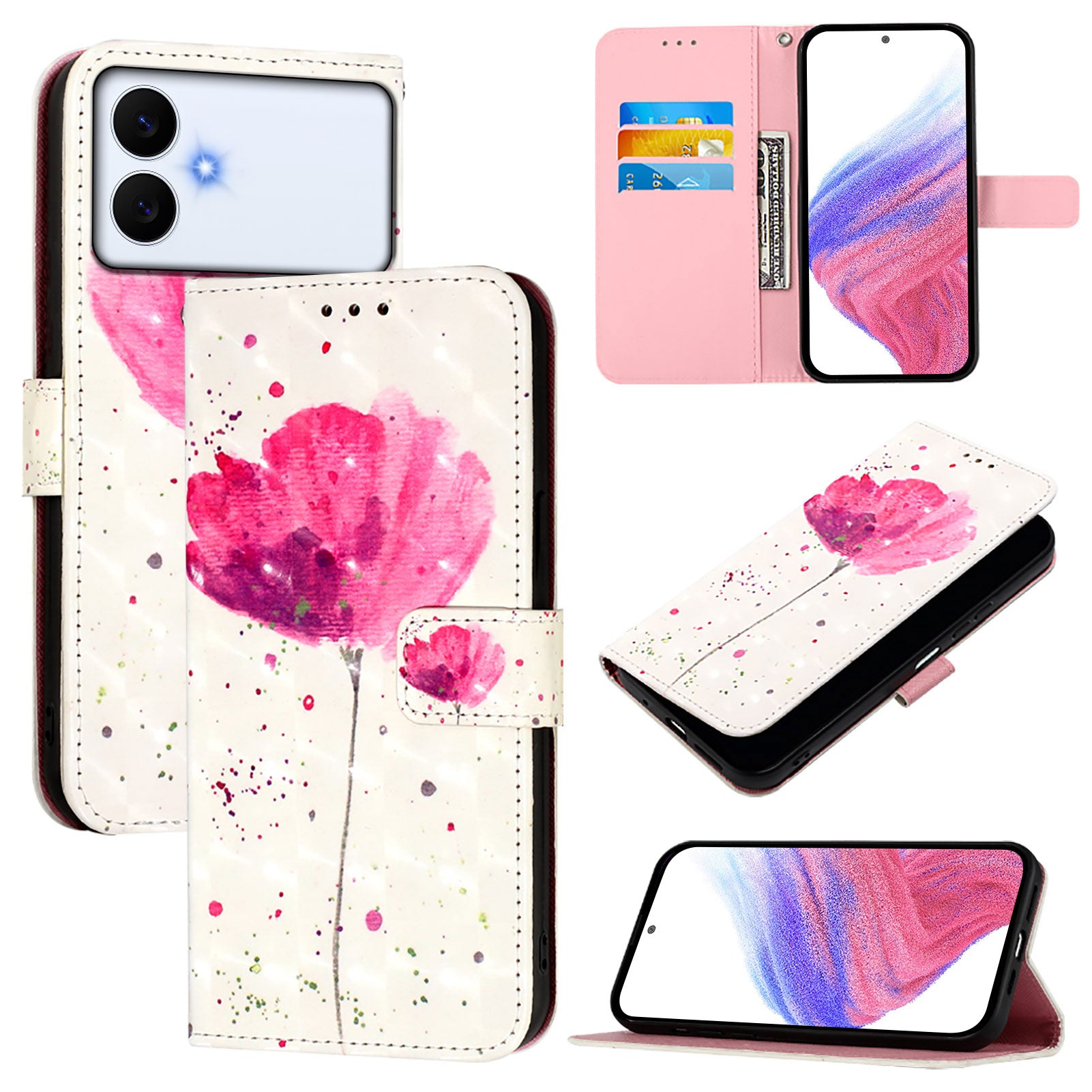 For-Samsung-Galaxy-S26-Edge-Leather-Case-Pattern-Printing-Wallet-Stand-Mobile-Cover-with-Strap-Flower