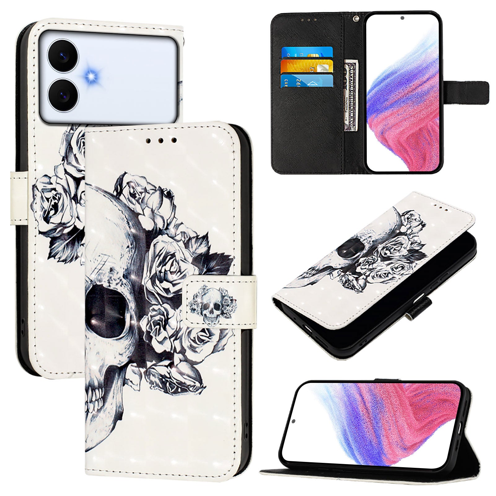 For-Samsung-Galaxy-S26-Edge-Leather-Case-Pattern-Printing-Wallet-Stand-Mobile-Cover-with-Strap-Skull