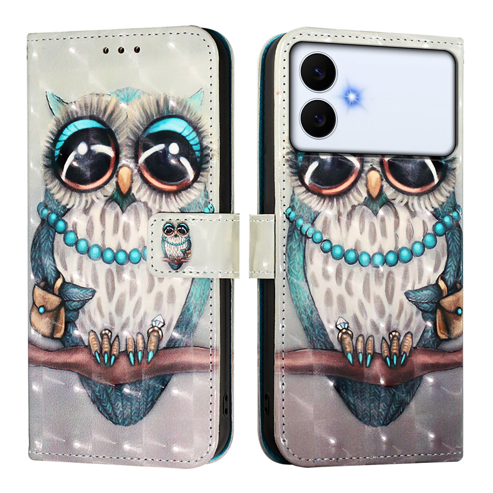 For-Samsung-Galaxy-S26-Edge-Leather-Case-Pattern-Printing-Wallet-Stand-Mobile-Cover-with-Strap-Grey-Owl