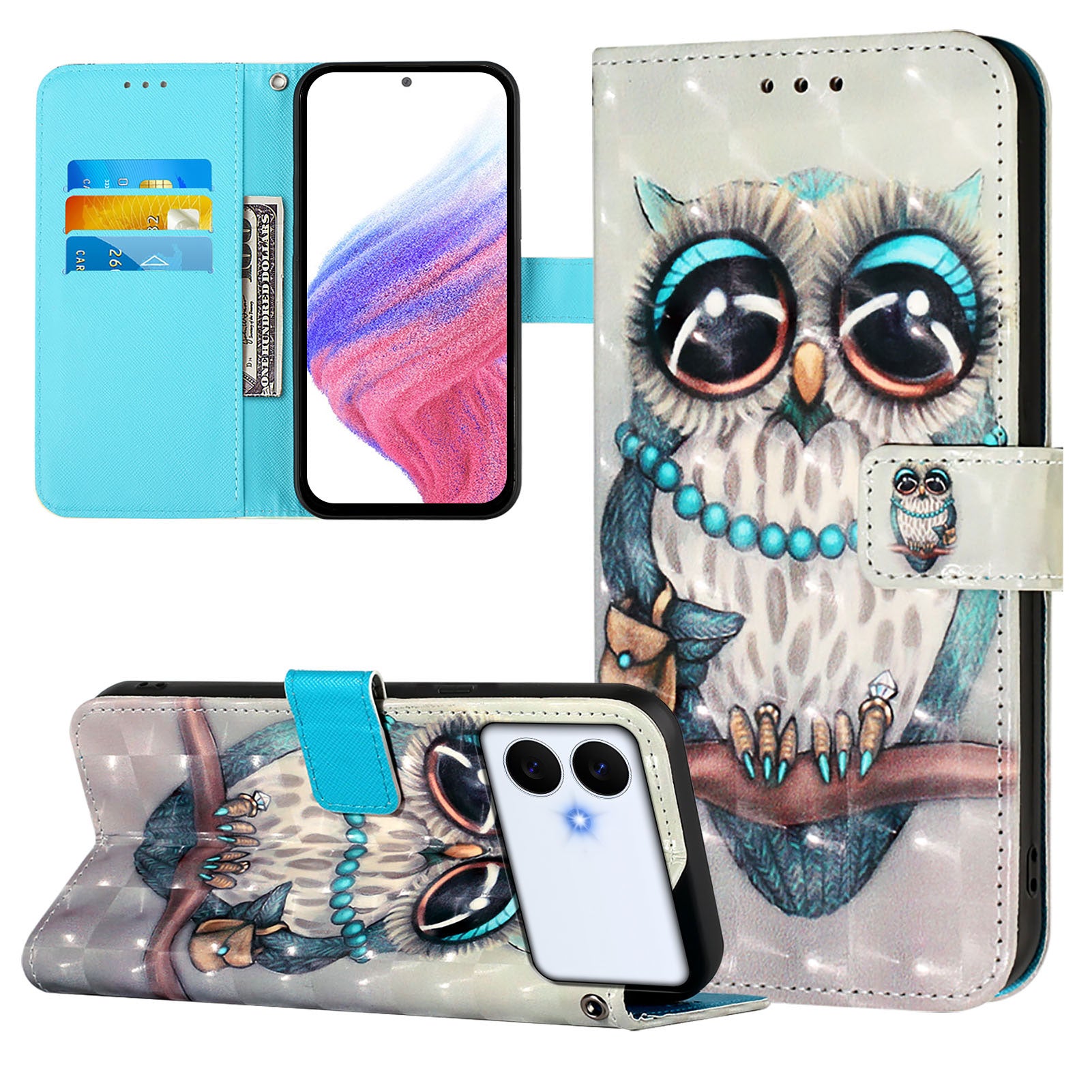 For-Samsung-Galaxy-S26-Edge-Leather-Case-Pattern-Printing-Wallet-Stand-Mobile-Cover-with-Strap-Grey-Owl