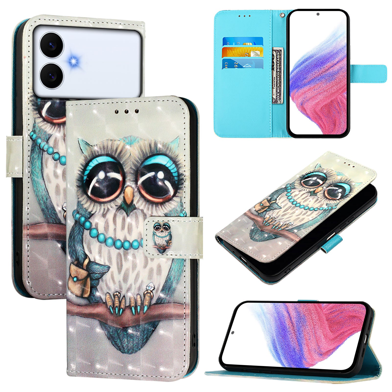 For-Samsung-Galaxy-S26-Edge-Leather-Case-Pattern-Printing-Wallet-Stand-Mobile-Cover-with-Strap-Grey-Owl