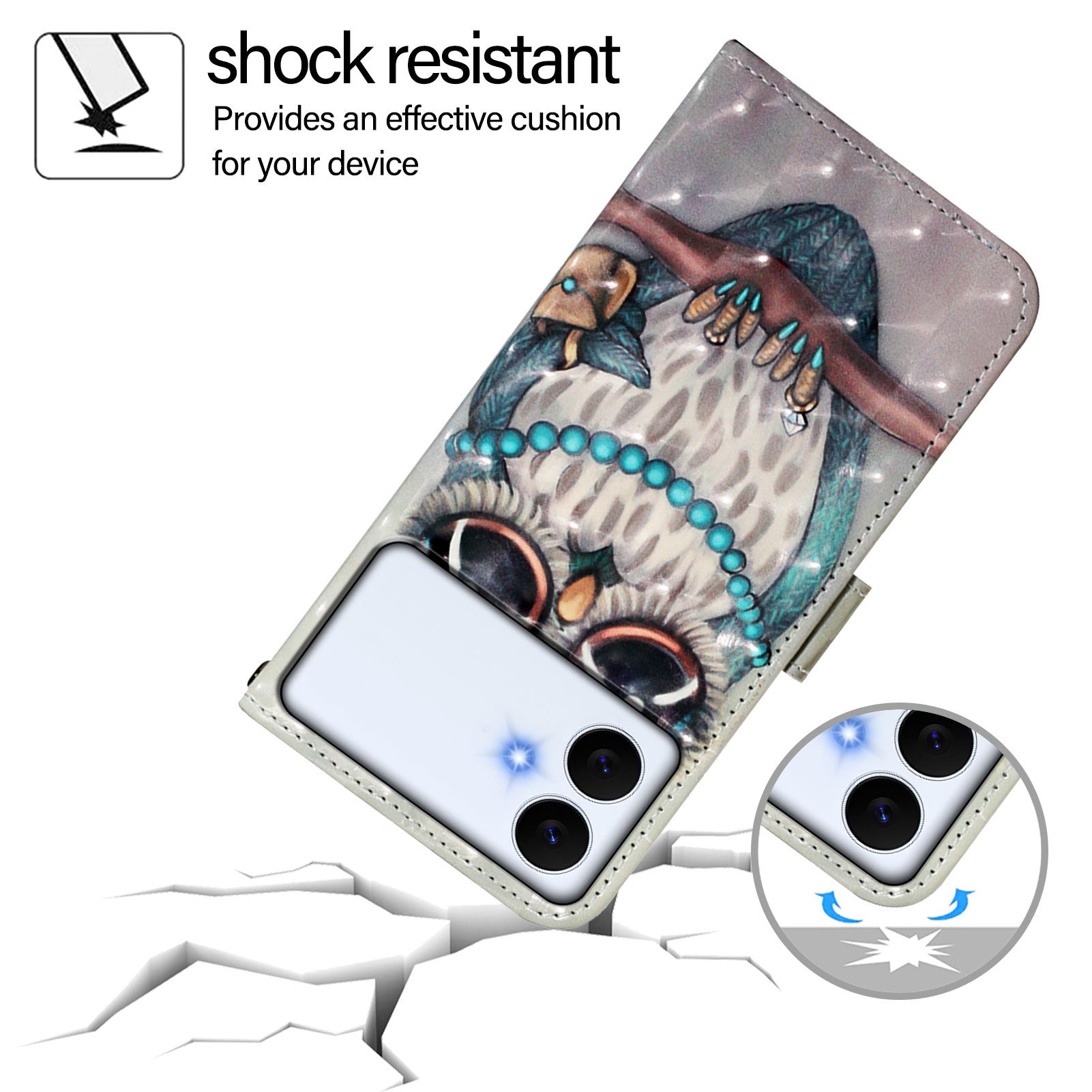 For-Samsung-Galaxy-S26-Edge-Leather-Case-Pattern-Printing-Wallet-Stand-Mobile-Cover-with-Strap-Grey-Owl