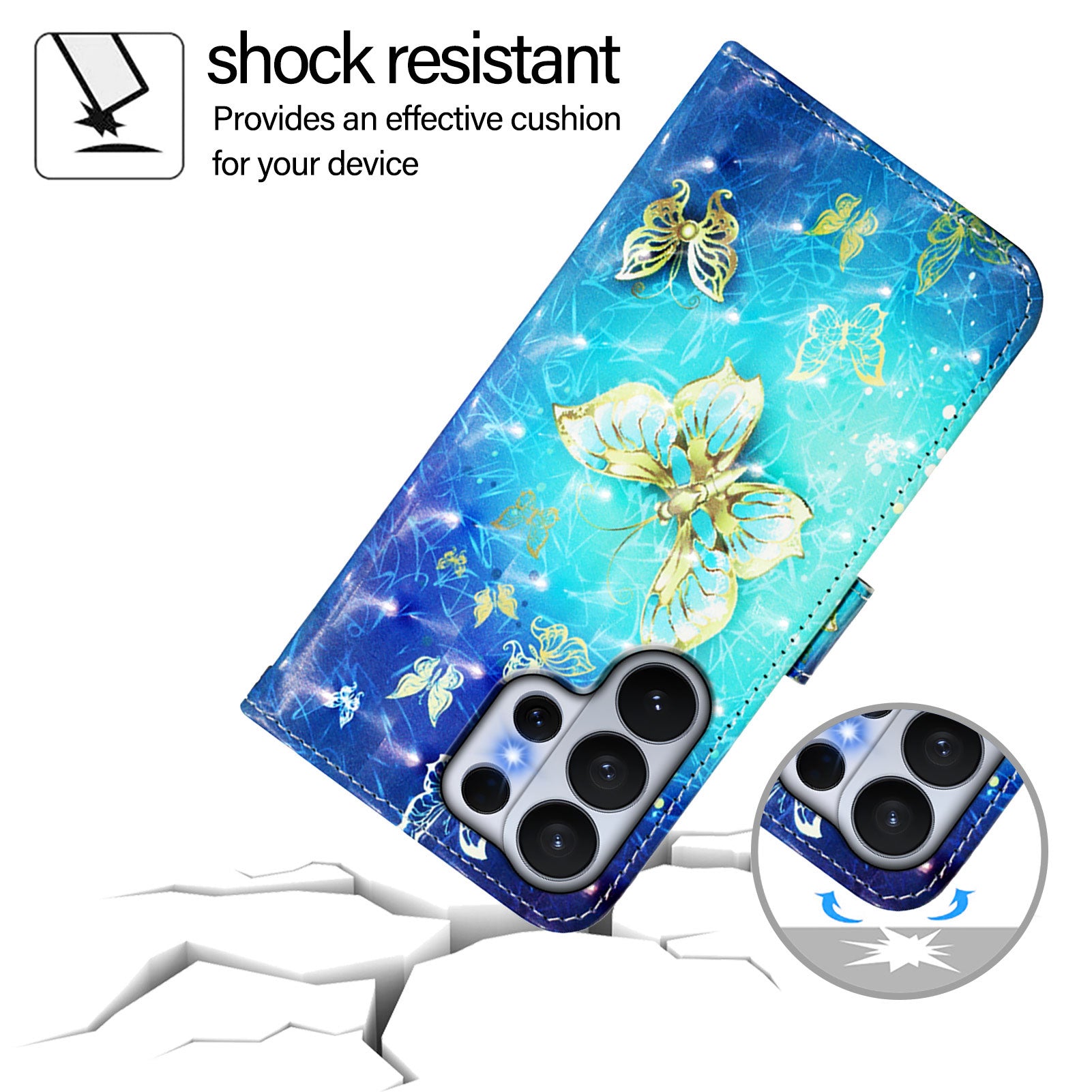 For-Samsung-Galaxy-S26-Ultra-Leather-Case-Pattern-Printing-Wallet-Stand-Mobile-Cover-with-Strap-Golden-Butterflies