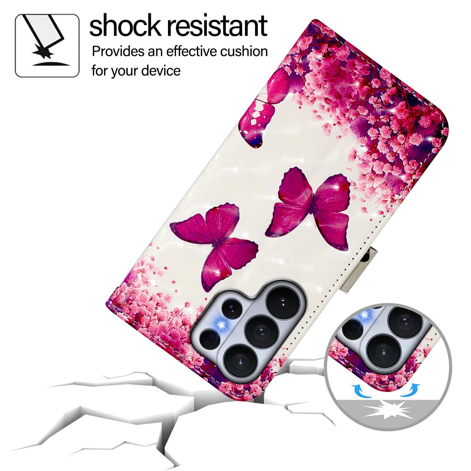 For-Samsung-Galaxy-S26-Ultra-Leather-Case-Pattern-Printing-Wallet-Stand-Mobile-Cover-with-Strap-Rose-Butterflies