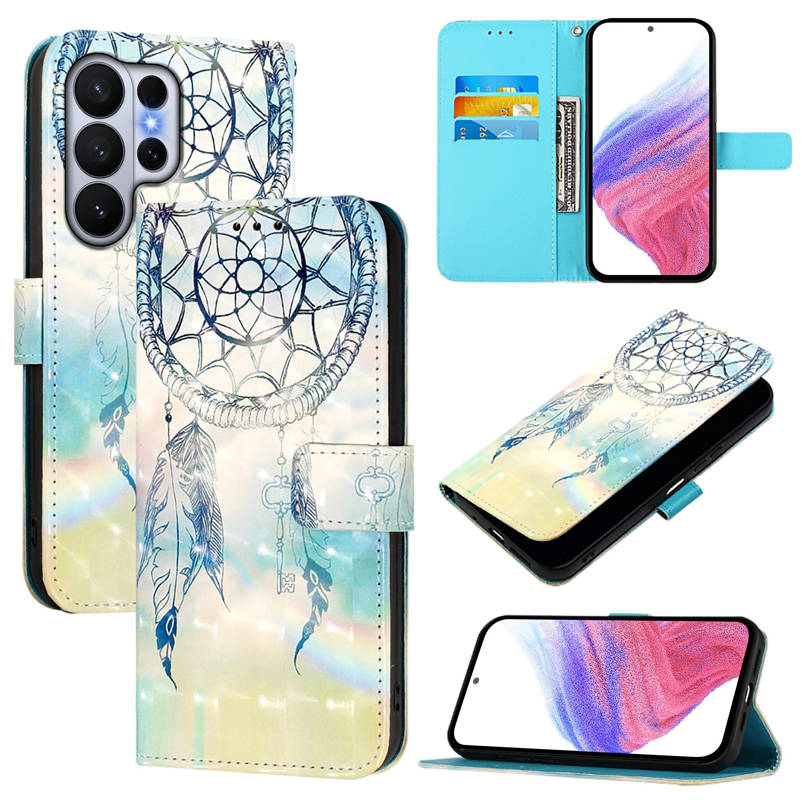For-Samsung-Galaxy-S26-Ultra-Leather-Case-Pattern-Printing-Wallet-Stand-Mobile-Cover-with-Strap-Dream-Wind-Chime