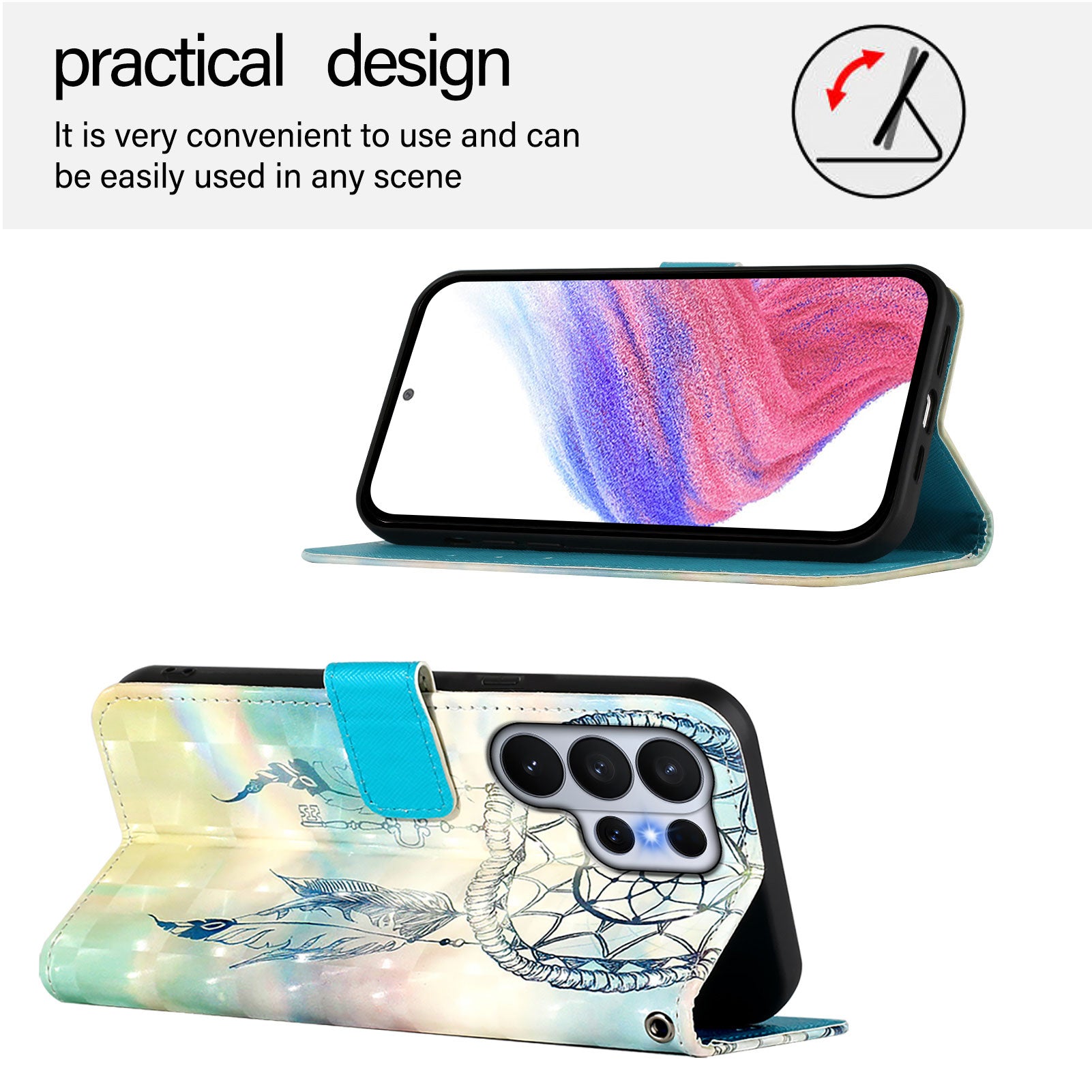 For-Samsung-Galaxy-S26-Ultra-Leather-Case-Pattern-Printing-Wallet-Stand-Mobile-Cover-with-Strap-Dream-Wind-Chime