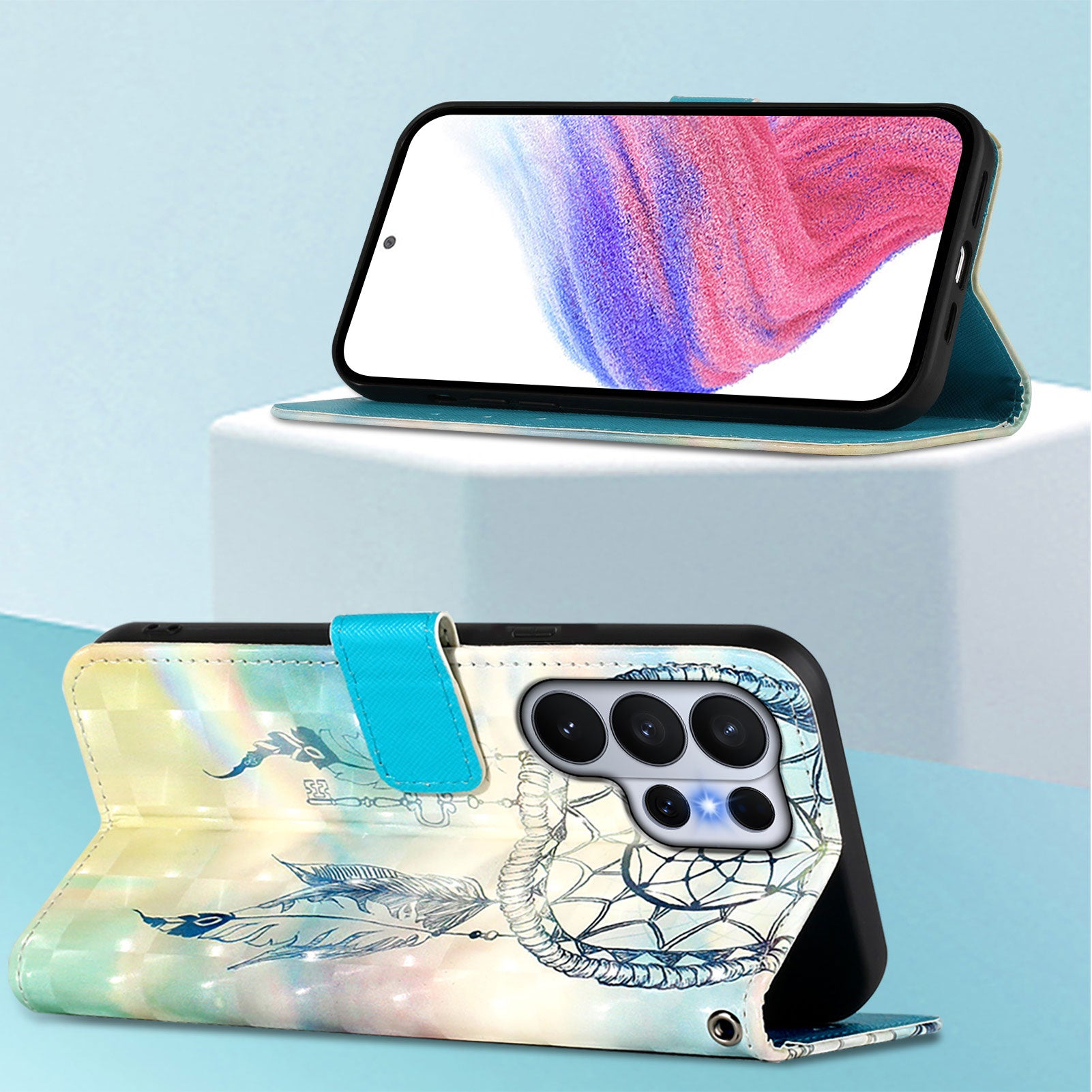 For-Samsung-Galaxy-S26-Ultra-Leather-Case-Pattern-Printing-Wallet-Stand-Mobile-Cover-with-Strap-Dream-Wind-Chime