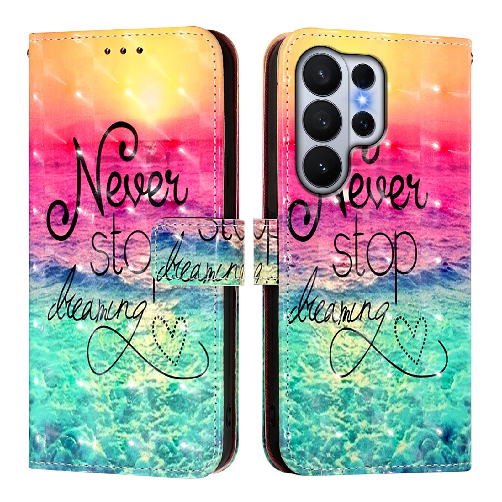 For-Samsung-Galaxy-S26-Ultra-Leather-Case-Pattern-Printing-Wallet-Stand-Mobile-Cover-with-Strap-Never-Stop-Dreaming