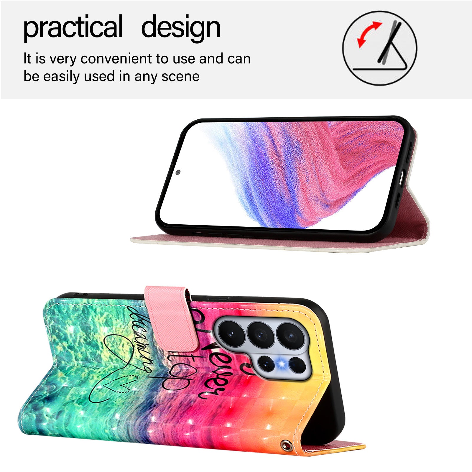 For-Samsung-Galaxy-S26-Ultra-Leather-Case-Pattern-Printing-Wallet-Stand-Mobile-Cover-with-Strap-Never-Stop-Dreaming