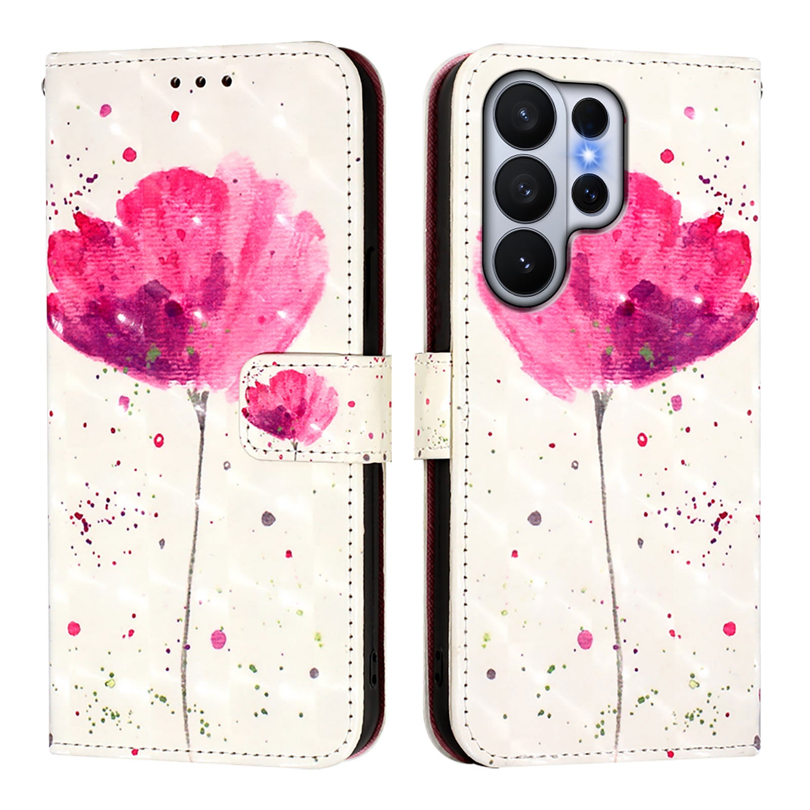 For-Samsung-Galaxy-S26-Ultra-Leather-Case-Pattern-Printing-Wallet-Stand-Mobile-Cover-with-Strap-Flower