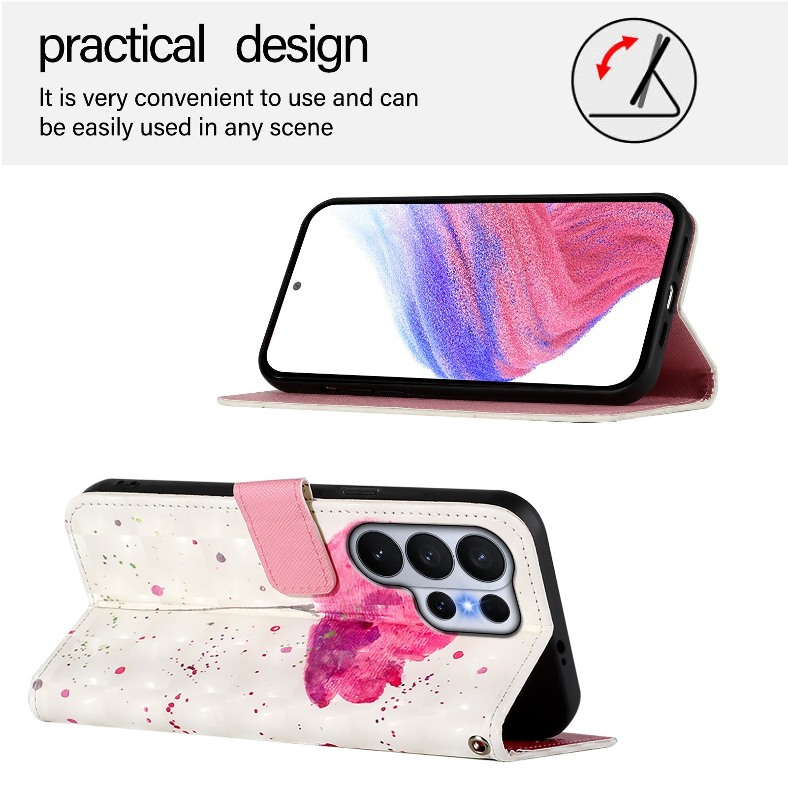 For-Samsung-Galaxy-S26-Ultra-Leather-Case-Pattern-Printing-Wallet-Stand-Mobile-Cover-with-Strap-Flower