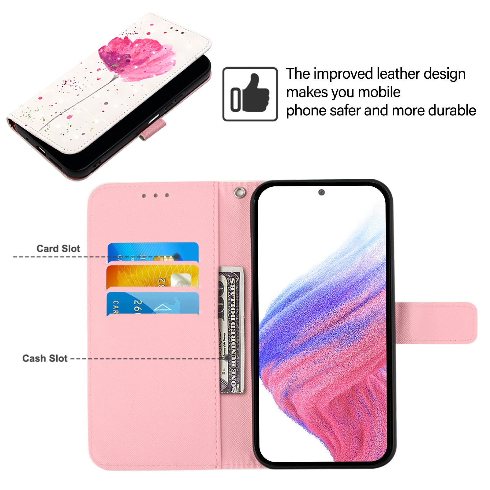For-Samsung-Galaxy-S26-Ultra-Leather-Case-Pattern-Printing-Wallet-Stand-Mobile-Cover-with-Strap-Flower