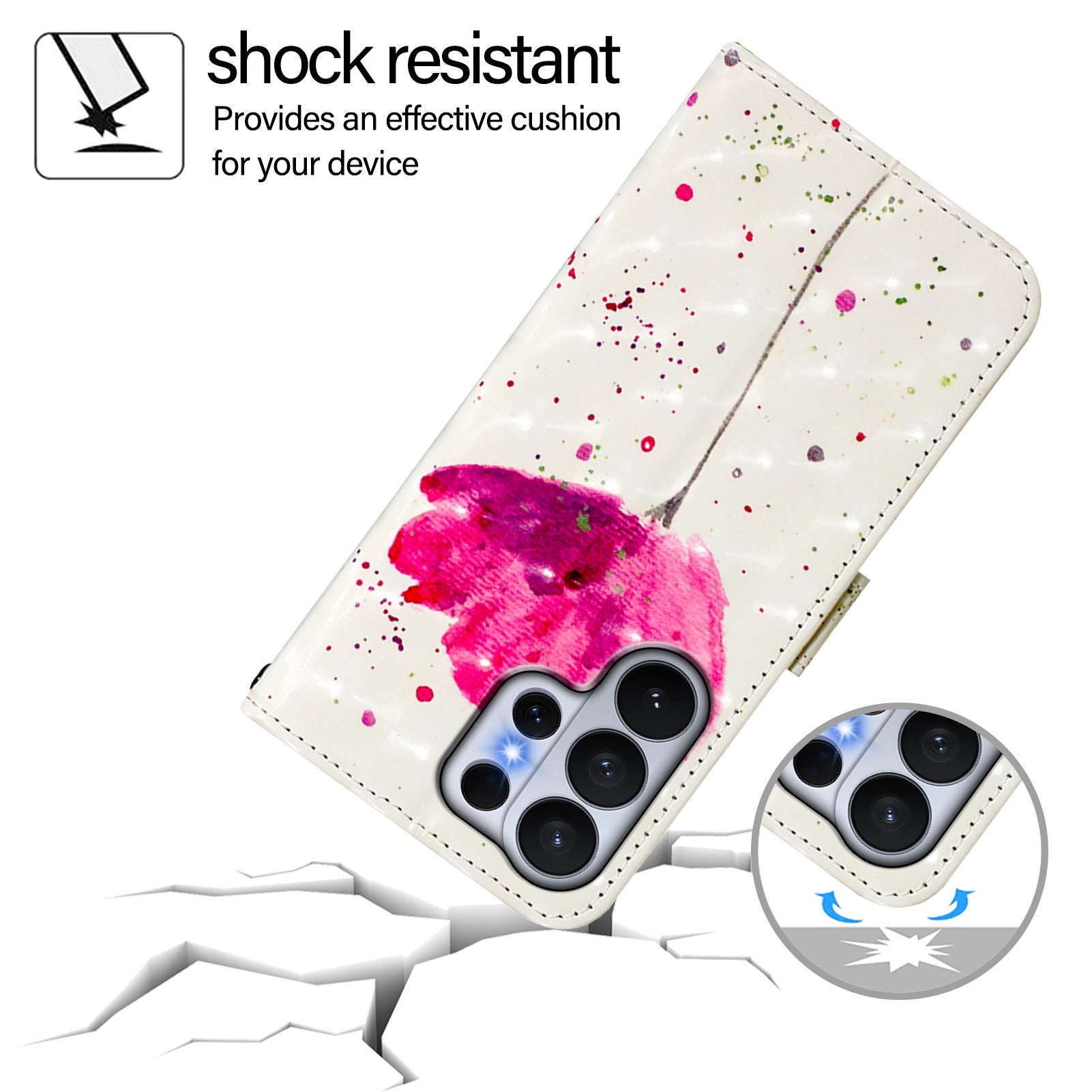 For-Samsung-Galaxy-S26-Ultra-Leather-Case-Pattern-Printing-Wallet-Stand-Mobile-Cover-with-Strap-Flower