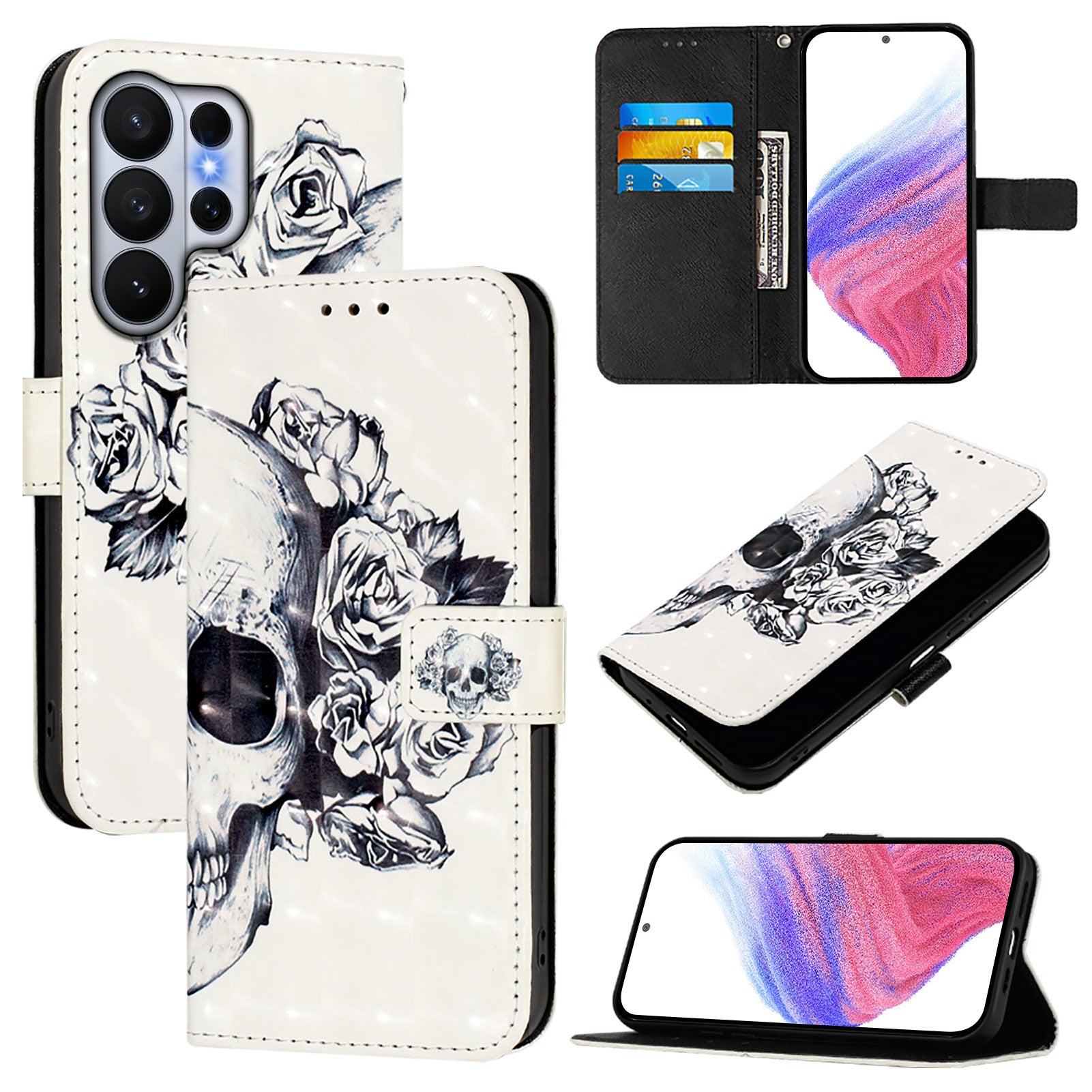 For-Samsung-Galaxy-S26-Ultra-Leather-Case-Pattern-Printing-Wallet-Stand-Mobile-Cover-with-Strap-Skull