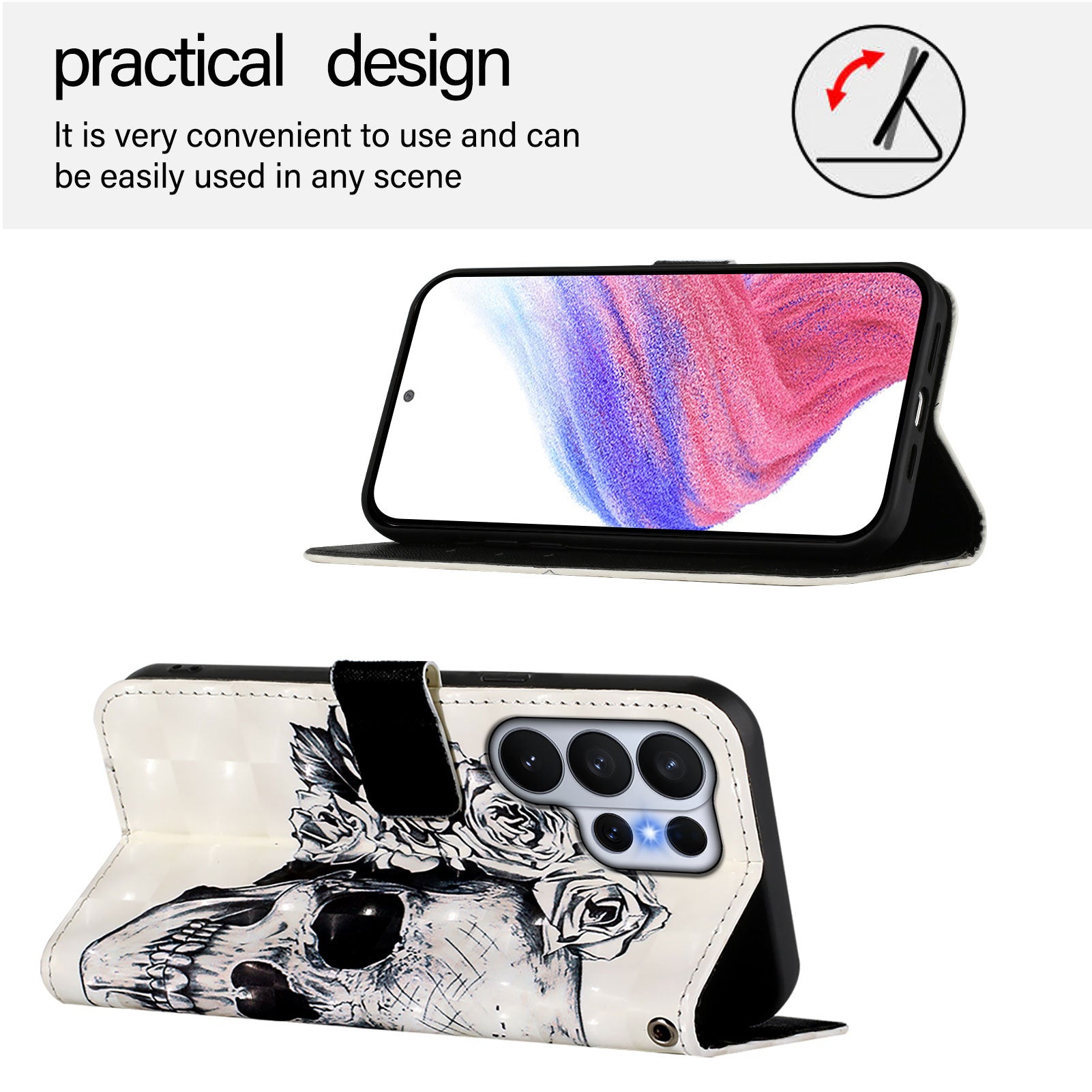 For-Samsung-Galaxy-S26-Ultra-Leather-Case-Pattern-Printing-Wallet-Stand-Mobile-Cover-with-Strap-Skull