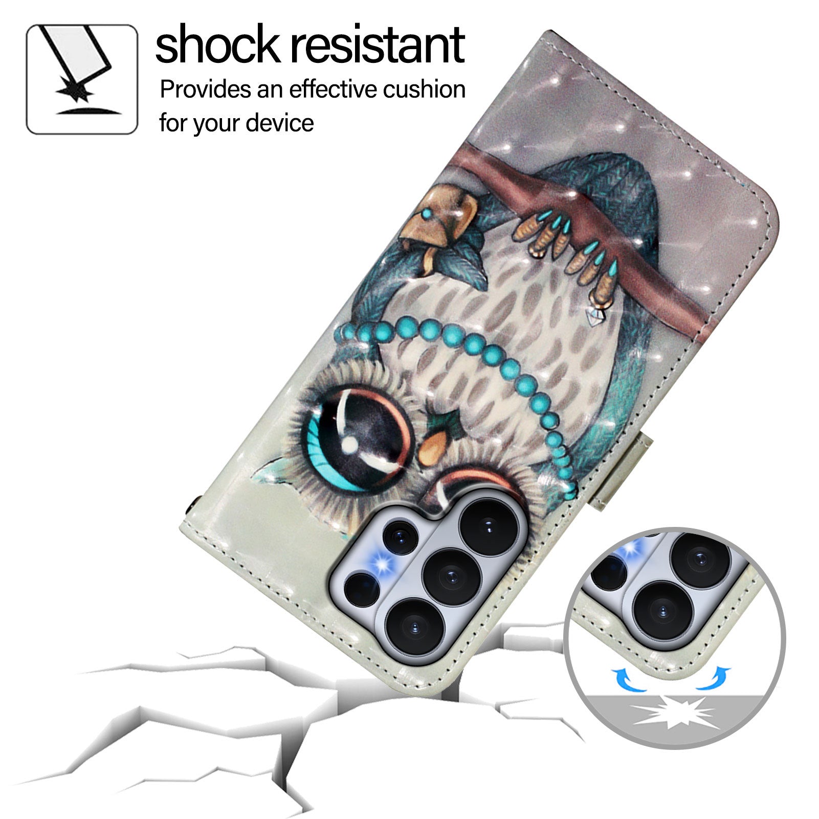 For-Samsung-Galaxy-S26-Ultra-Leather-Case-Pattern-Printing-Wallet-Stand-Mobile-Cover-with-Strap-Grey-Owl