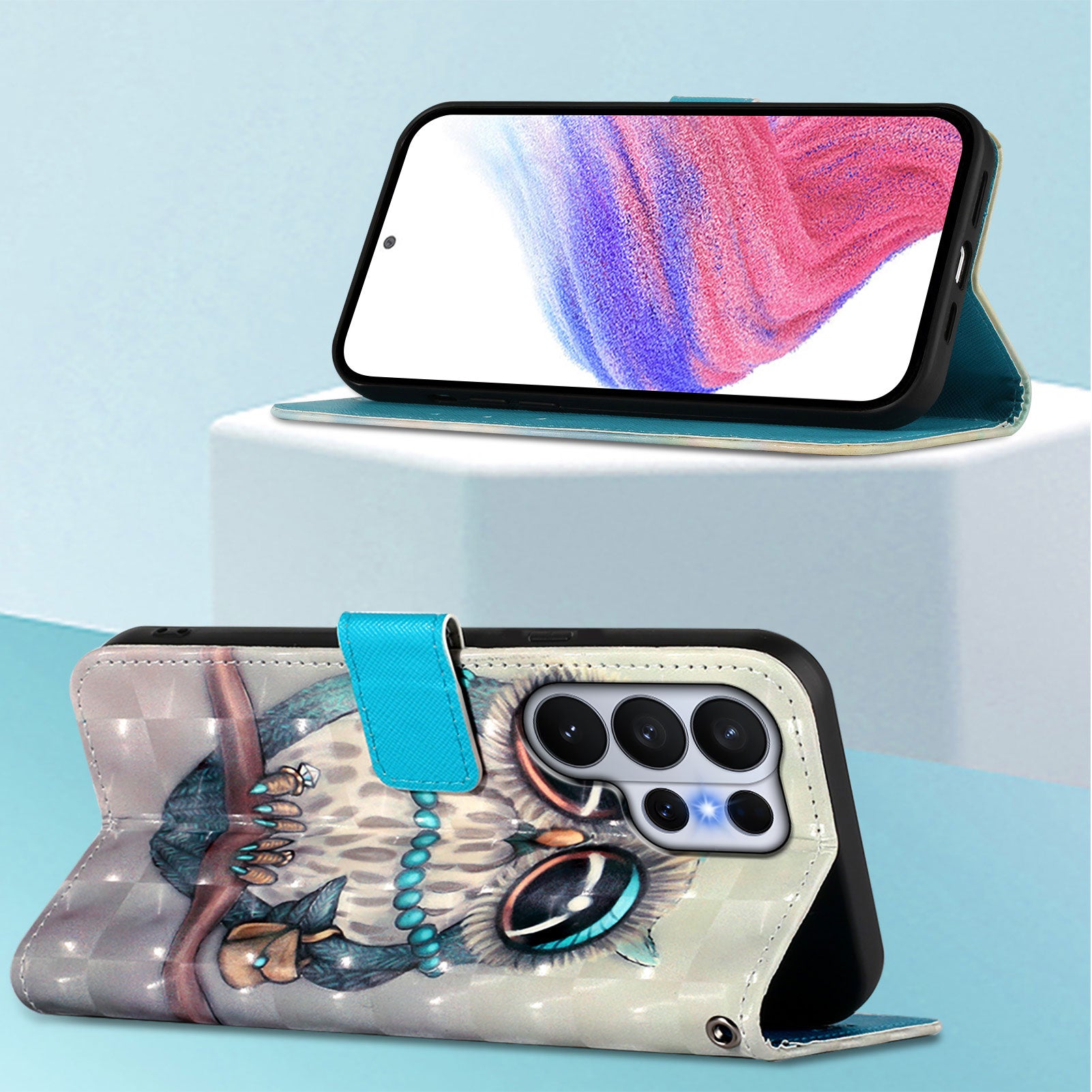 For-Samsung-Galaxy-S26-Ultra-Leather-Case-Pattern-Printing-Wallet-Stand-Mobile-Cover-with-Strap-Grey-Owl