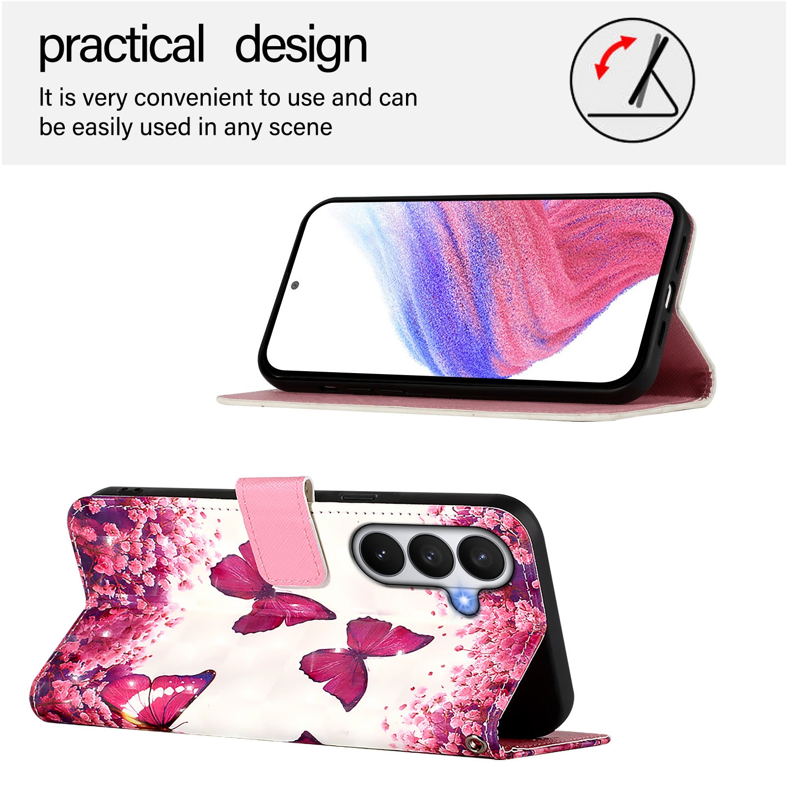 For-Samsung-Galaxy-S26-/-S26-Pro-Leather-Case-Pattern-Printing-Wallet-Stand-Mobile-Cover-with-Strap-Rose-Butterflies