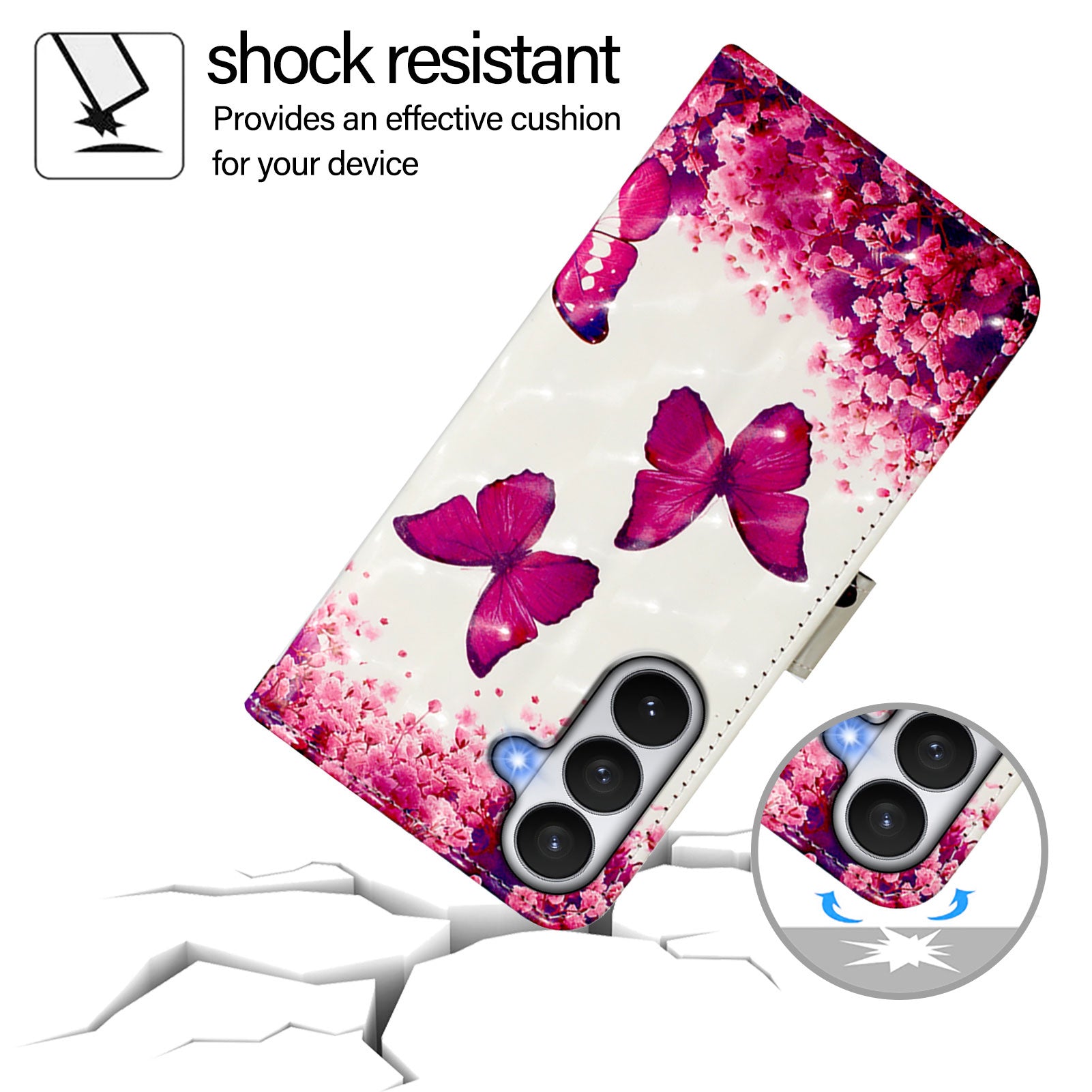 For-Samsung-Galaxy-S26-/-S26-Pro-Leather-Case-Pattern-Printing-Wallet-Stand-Mobile-Cover-with-Strap-Rose-Butterflies