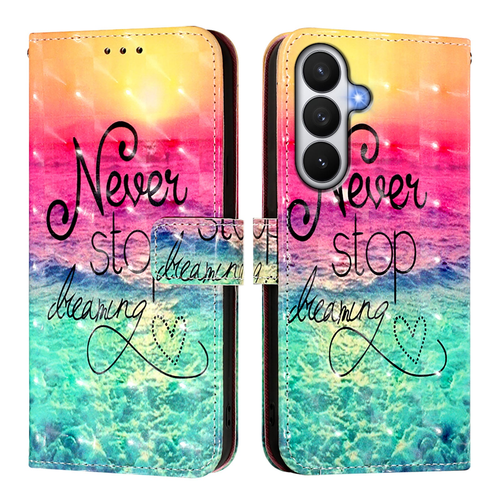 For-Samsung-Galaxy-S26-/-S26-Pro-Leather-Case-Pattern-Printing-Wallet-Stand-Mobile-Cover-with-Strap-Never-Stop-Dreaming