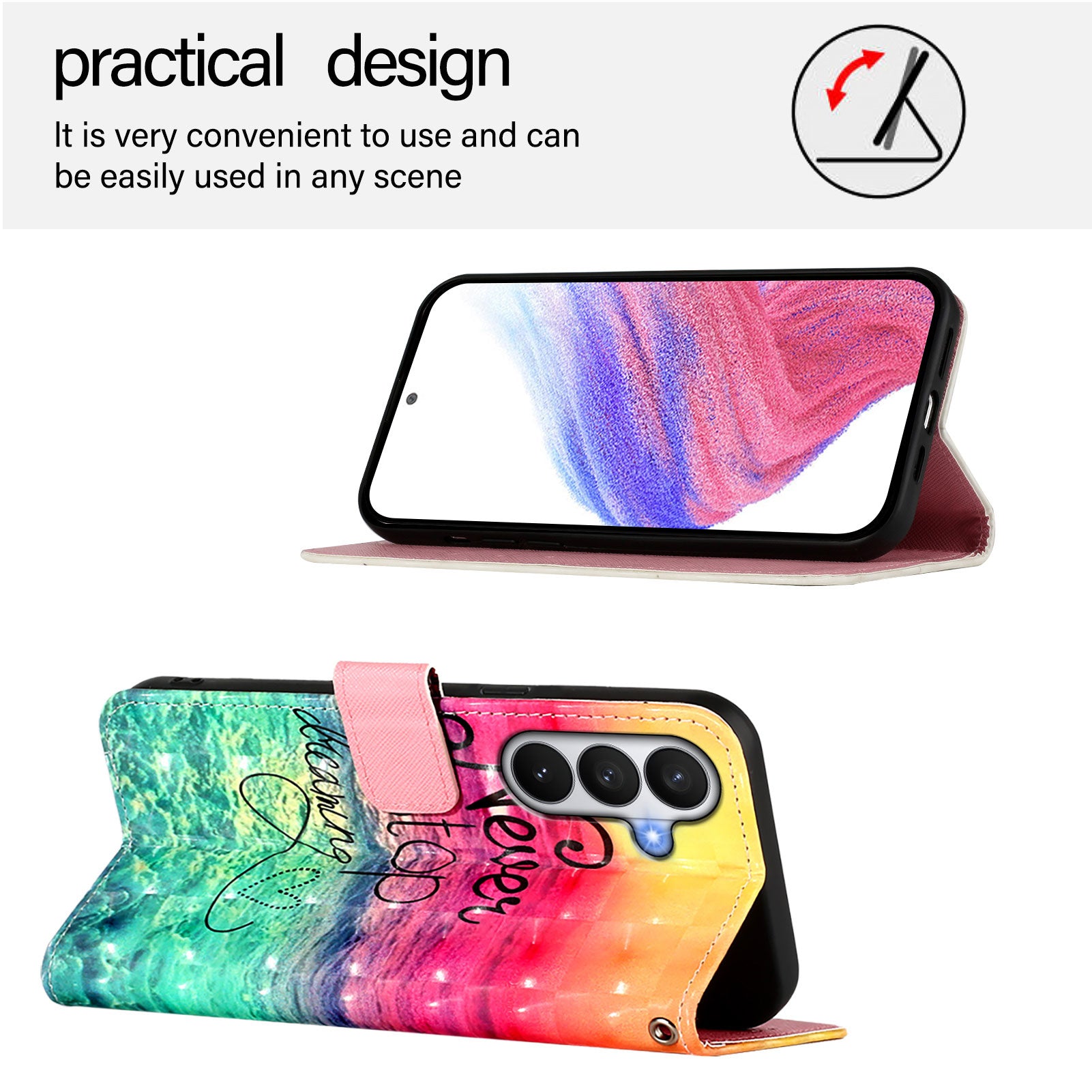 For-Samsung-Galaxy-S26-/-S26-Pro-Leather-Case-Pattern-Printing-Wallet-Stand-Mobile-Cover-with-Strap-Never-Stop-Dreaming