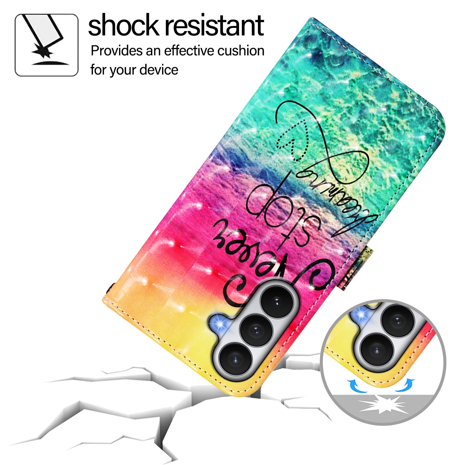 For-Samsung-Galaxy-S26-/-S26-Pro-Leather-Case-Pattern-Printing-Wallet-Stand-Mobile-Cover-with-Strap-Never-Stop-Dreaming