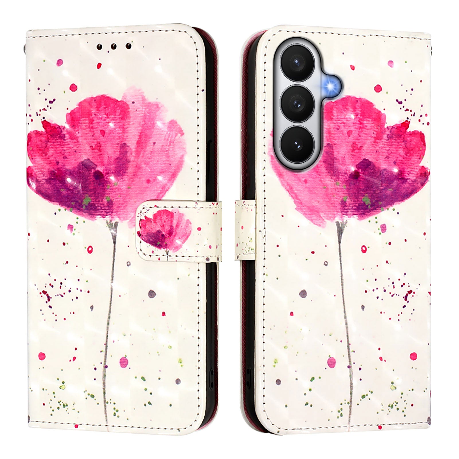 For-Samsung-Galaxy-S26-/-S26-Pro-Leather-Case-Pattern-Printing-Wallet-Stand-Mobile-Cover-with-Strap-Flower