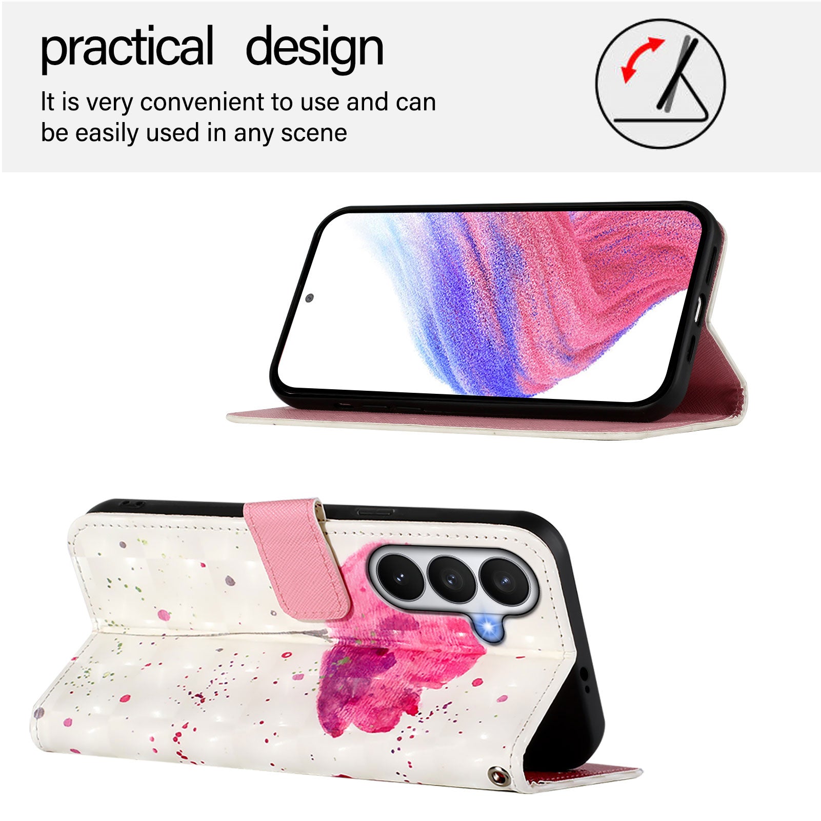 For-Samsung-Galaxy-S26-/-S26-Pro-Leather-Case-Pattern-Printing-Wallet-Stand-Mobile-Cover-with-Strap-Flower
