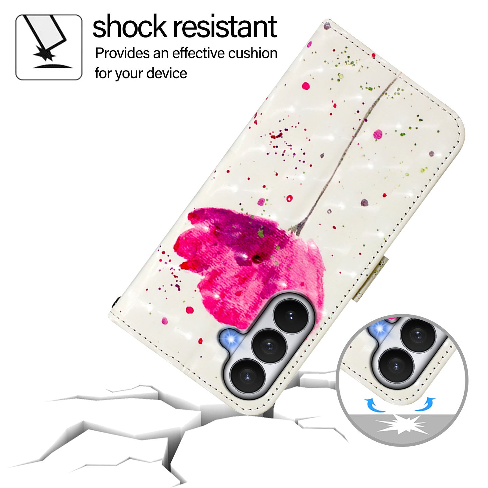 For-Samsung-Galaxy-S26-/-S26-Pro-Leather-Case-Pattern-Printing-Wallet-Stand-Mobile-Cover-with-Strap-Flower