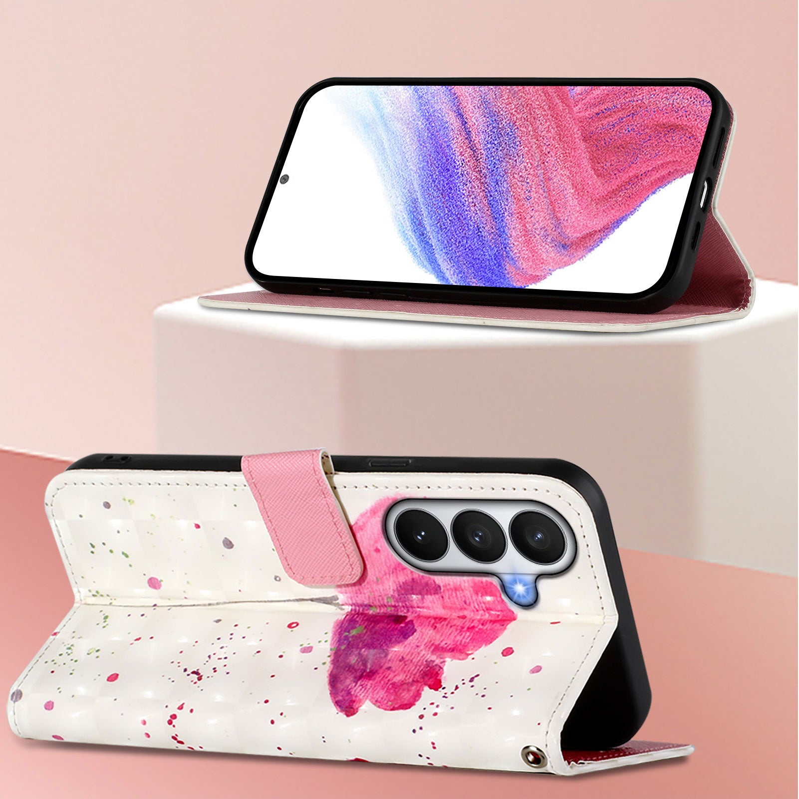 For-Samsung-Galaxy-S26-/-S26-Pro-Leather-Case-Pattern-Printing-Wallet-Stand-Mobile-Cover-with-Strap-Flower