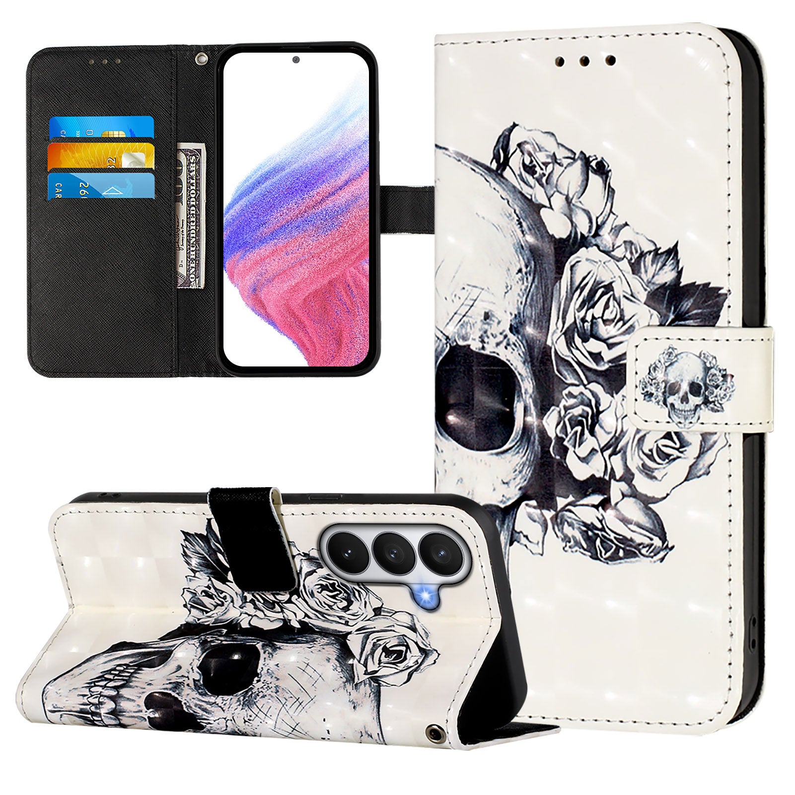 For-Samsung-Galaxy-S26-/-S26-Pro-Leather-Case-Pattern-Printing-Wallet-Stand-Mobile-Cover-with-Strap-Skull