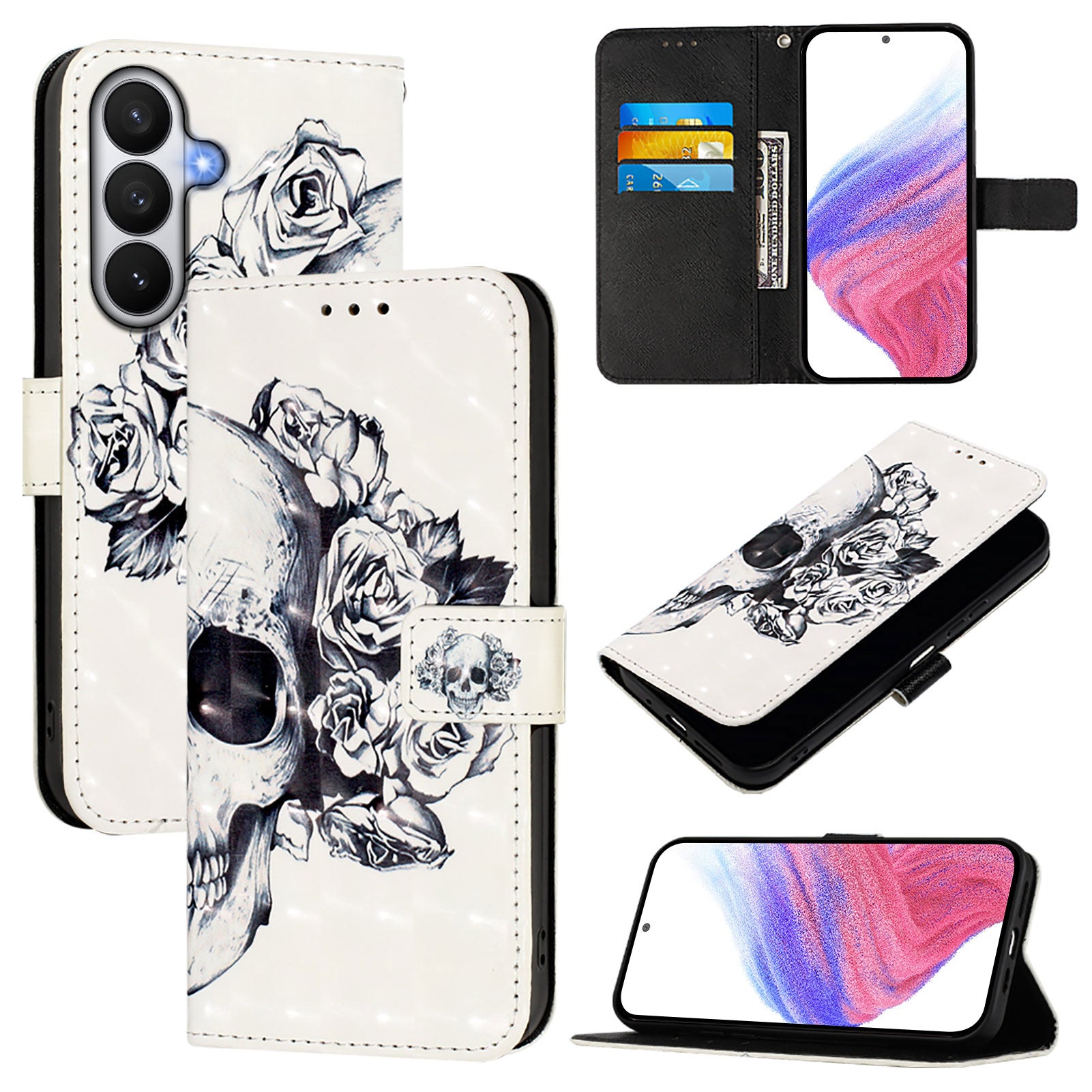 For-Samsung-Galaxy-S26-/-S26-Pro-Leather-Case-Pattern-Printing-Wallet-Stand-Mobile-Cover-with-Strap-Skull