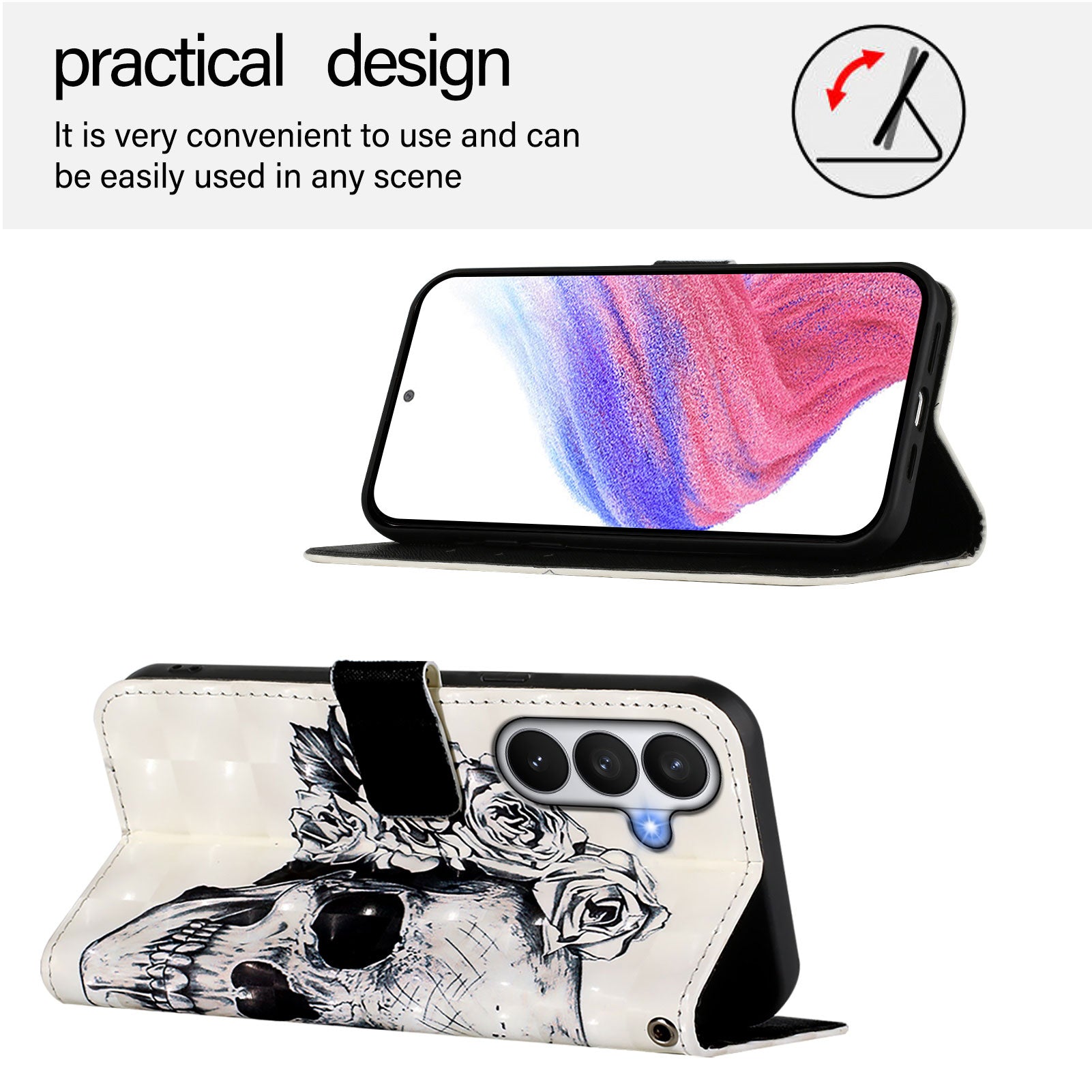 For-Samsung-Galaxy-S26-/-S26-Pro-Leather-Case-Pattern-Printing-Wallet-Stand-Mobile-Cover-with-Strap-Skull