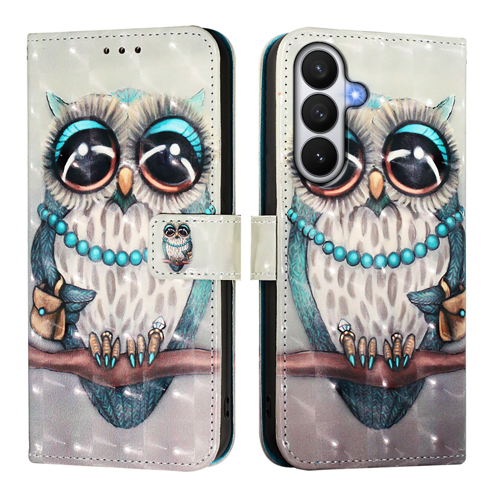 For-Samsung-Galaxy-S26-/-S26-Pro-Leather-Case-Pattern-Printing-Wallet-Stand-Mobile-Cover-with-Strap-Grey-Owl
