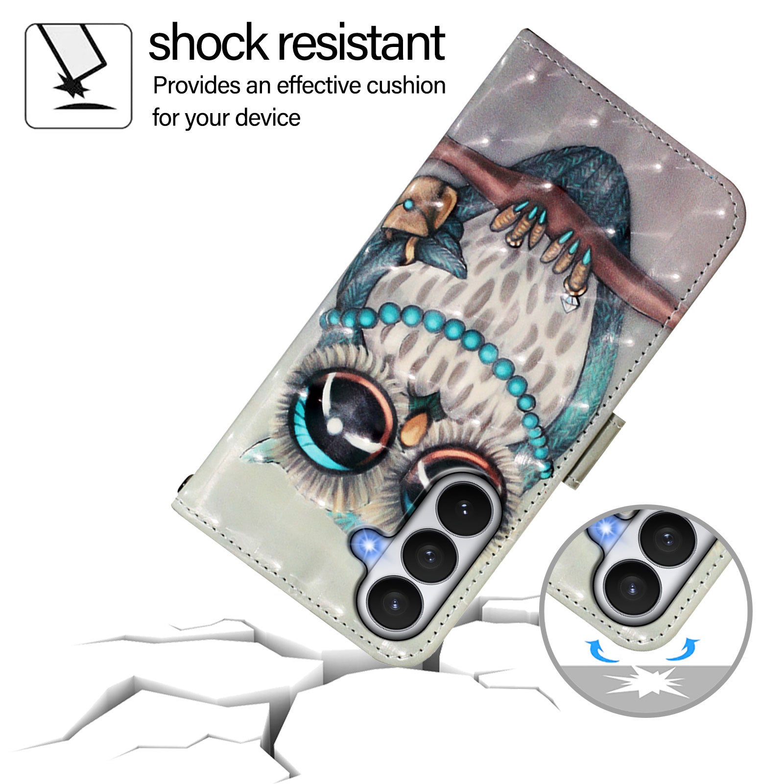 For-Samsung-Galaxy-S26-/-S26-Pro-Leather-Case-Pattern-Printing-Wallet-Stand-Mobile-Cover-with-Strap-Grey-Owl