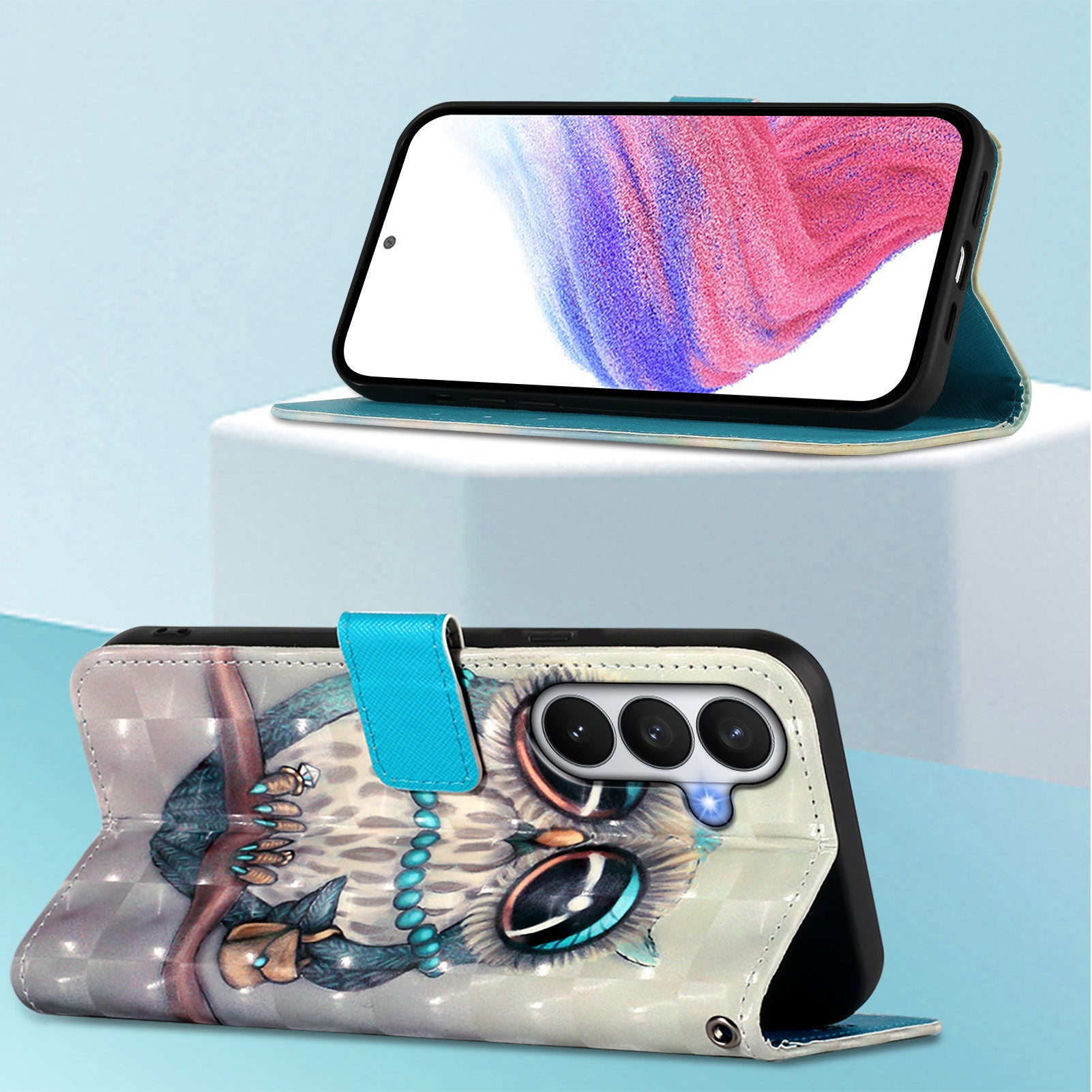 For-Samsung-Galaxy-S26-/-S26-Pro-Leather-Case-Pattern-Printing-Wallet-Stand-Mobile-Cover-with-Strap-Grey-Owl