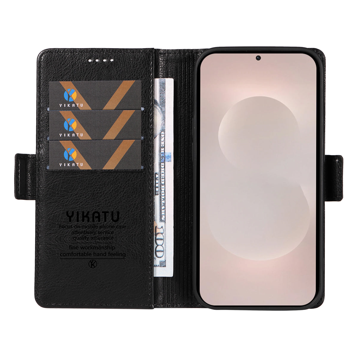 For-Samsung-Galaxy-S26-Edge-Case-YIKATU-YK-007-Litchi-Texture-PU-Leather-Wallet-Phone-Cover-Black